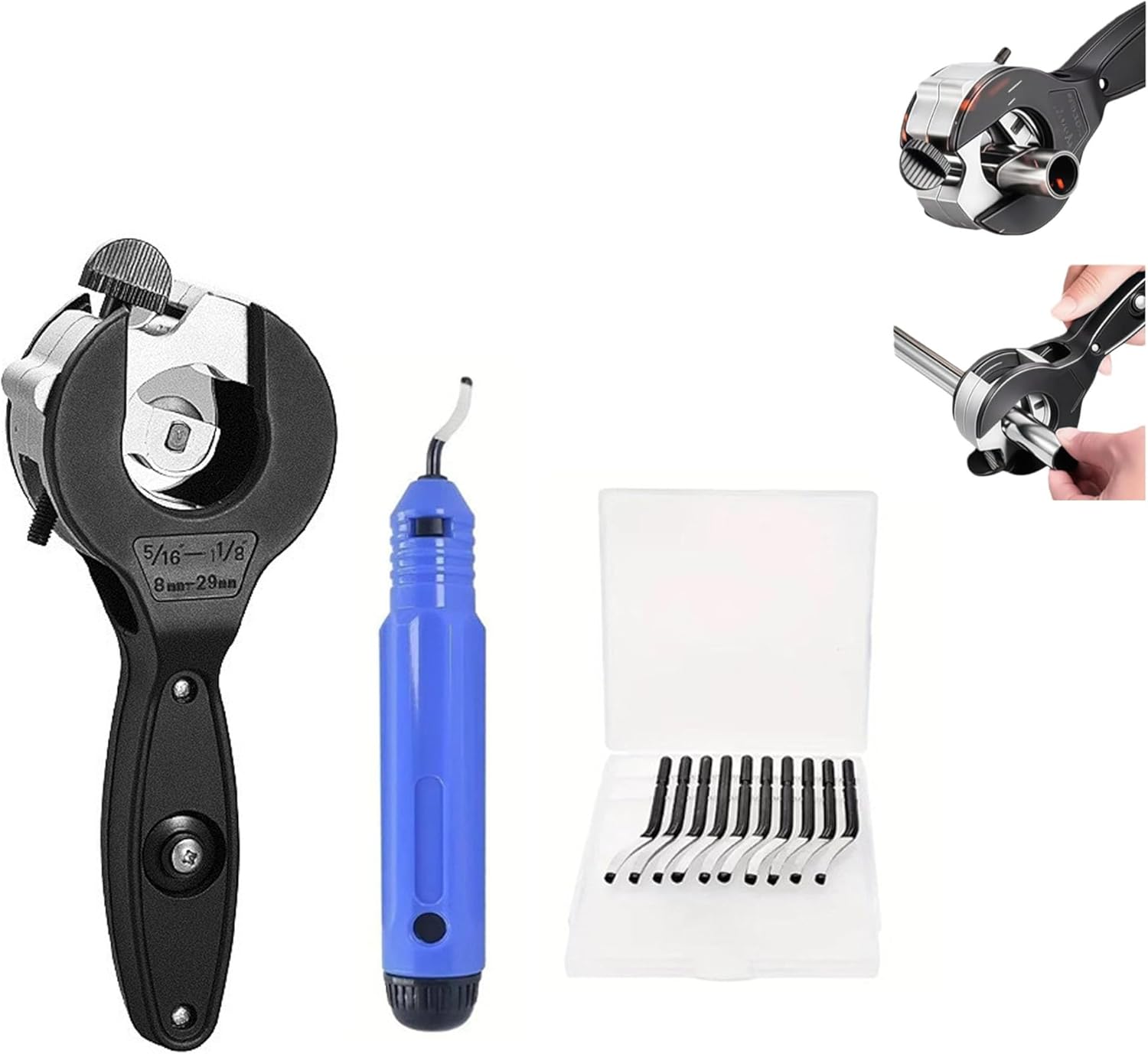 HUHAO Ratcheting Pipe Cutter,2 in 1 Close Quarters Tube Compact Cutter,Large Bearing Type Pipe Ratchet Cutter, Ratcheting Pvc Cutter For Cutting 5/16" to 1-1/8" Copper, Pvc, Soft Metals,Black