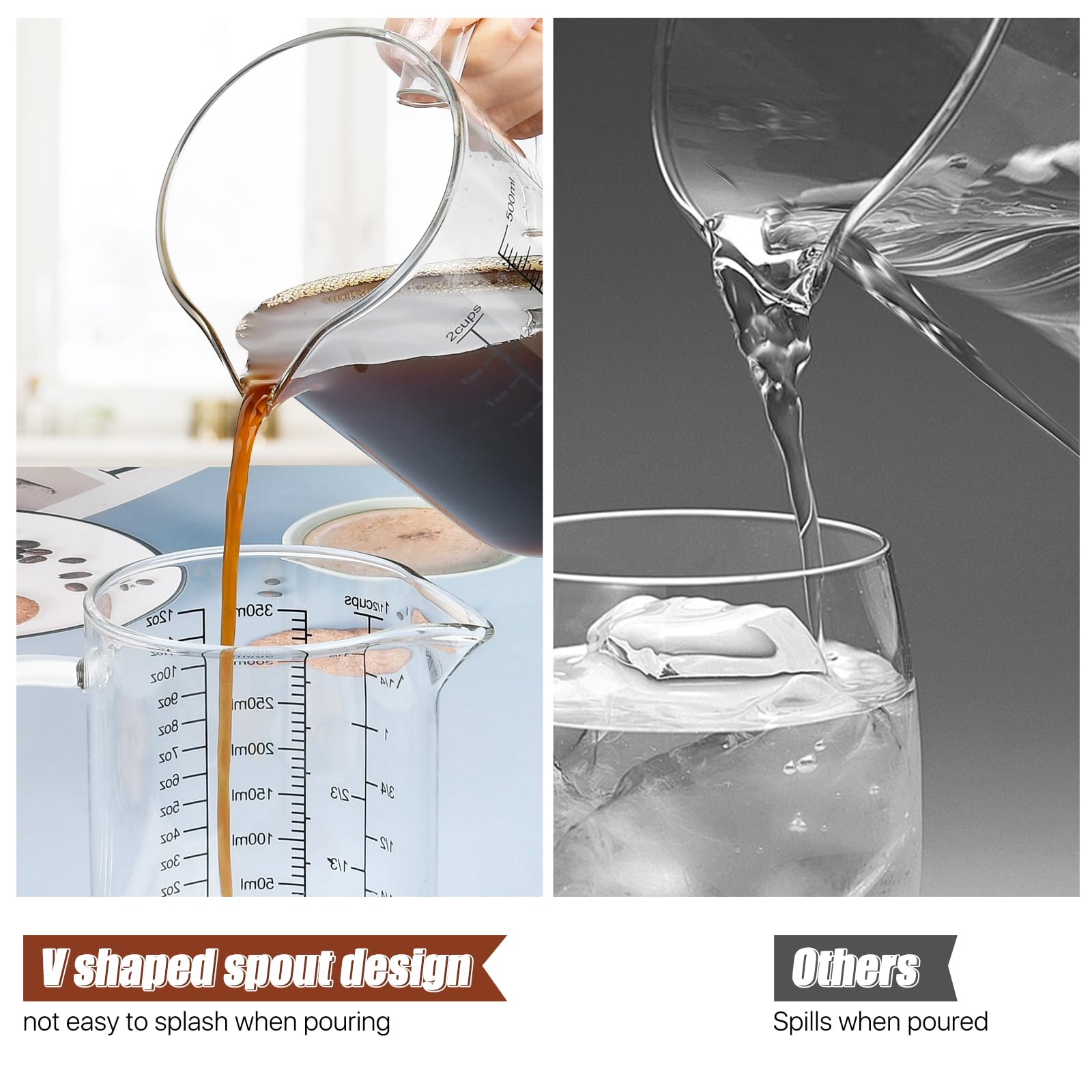 Paquete de 3 tazas medidoras de vidrio, 1 taza, 2 tazas, jarras medidoras de 4 tazas con mango y boquilla en forma de V, 3 escalas (oz, taza, ml), taza medidora de vidrio de borosilicato alto