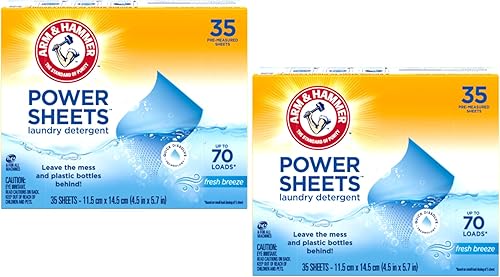 Vista 13 de ARM & HAMMER Power Sheets - Detergente para ropa, sin fragancia, sin tintes ni perfumes, ligero y apto para viajes, 35 unidades, hasta 70 cargas