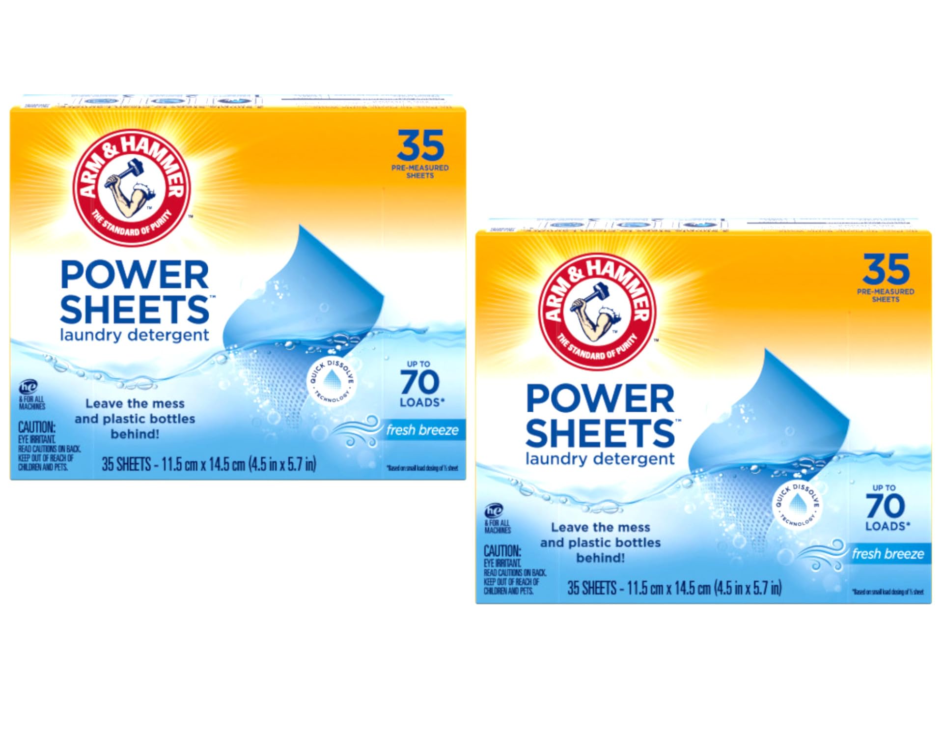 Arm &amp; Hammer Laundry Detergent Power Sheets,Fresh Breeze, up to 140 Loads, 35 Ct (Pack of 2)