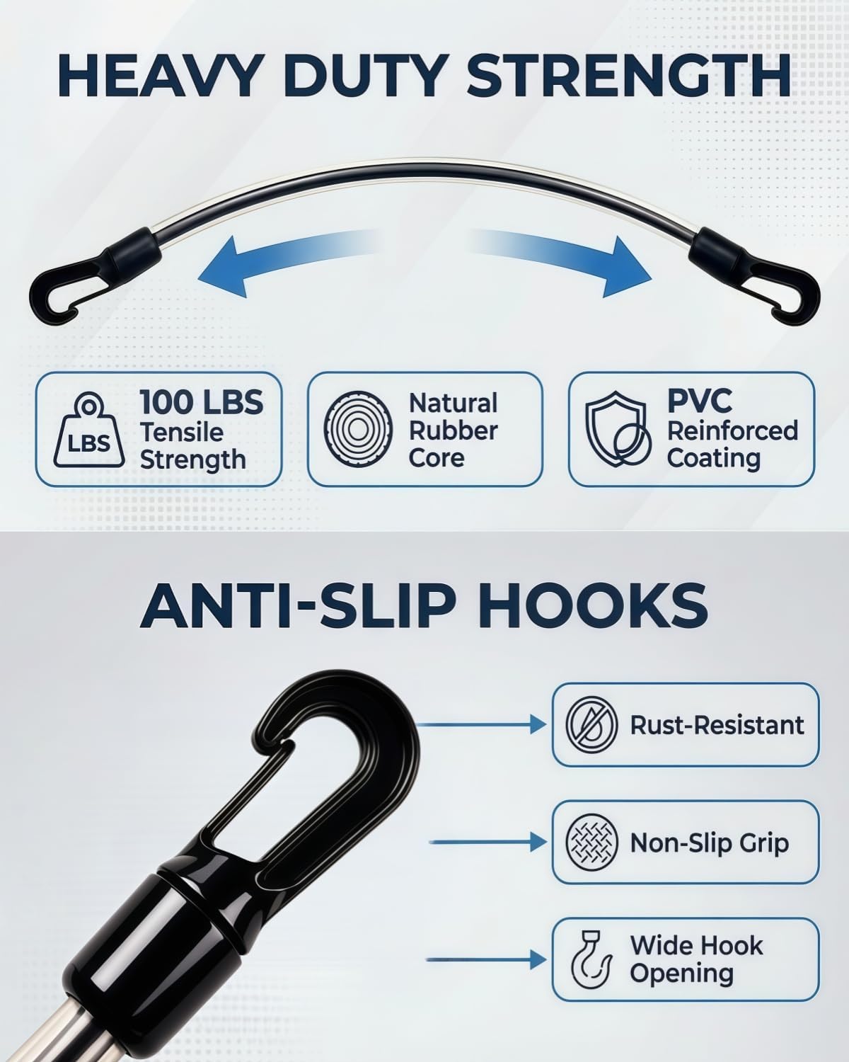 21 Inch Heavy Duty Bungee Cords with Plastic Hooks 4 Pack, All-Weather Tie Down Straps for Truck Bed, Kayak, Cargo, Camping, Outdoor Use