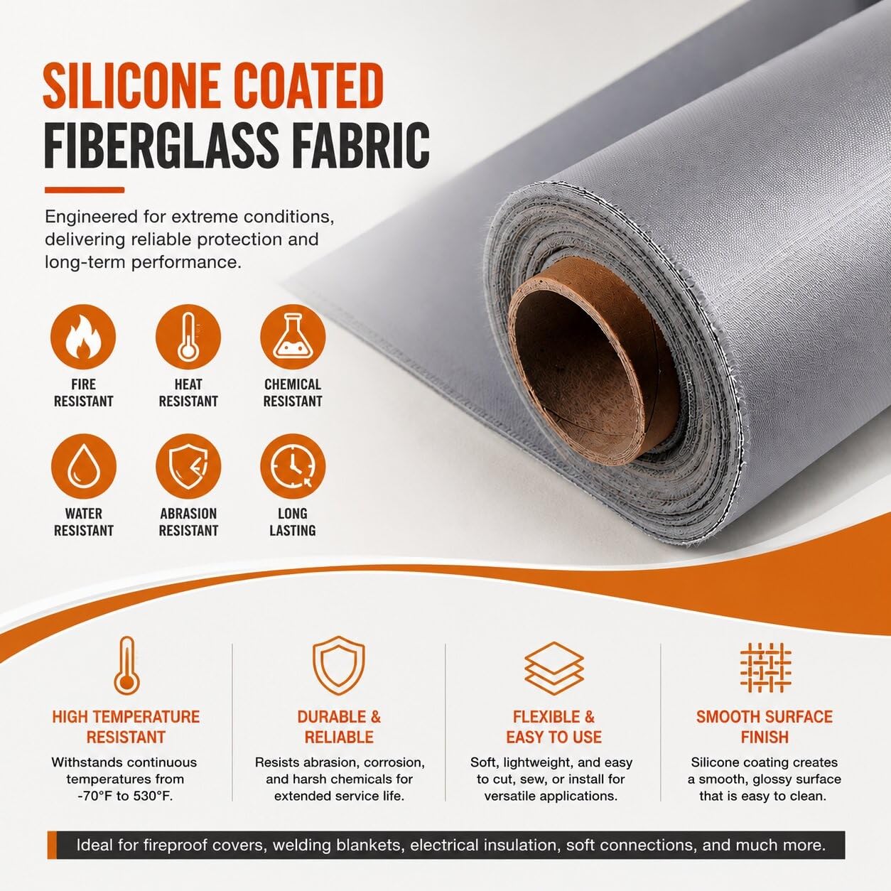 Tejido ignífugo de fibra de vidrio con revestimiento de silicona | Cubierta ignífuga resistente a chispas y de alta resistencia for seguridad en talleres industriales(1.2m x 4m x 0.6mm)