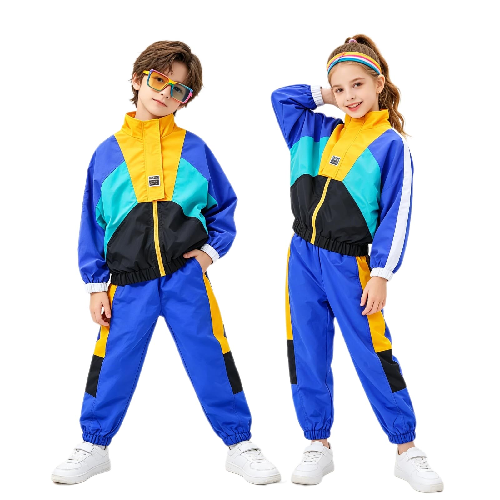 LOLANTA 2 Pezzi Vestiti Hip Hop Bambini, Unisex Abiti Blocchi di Colore Casual, Set di Giacche e Pantaloni