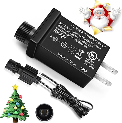 30V Class 2 Power Supply, US Plug UL Certified IP44 Waterproof Low Voltage Transformer for 6W Christmas Light, String Light Indoor Outdoor Use, Lawn