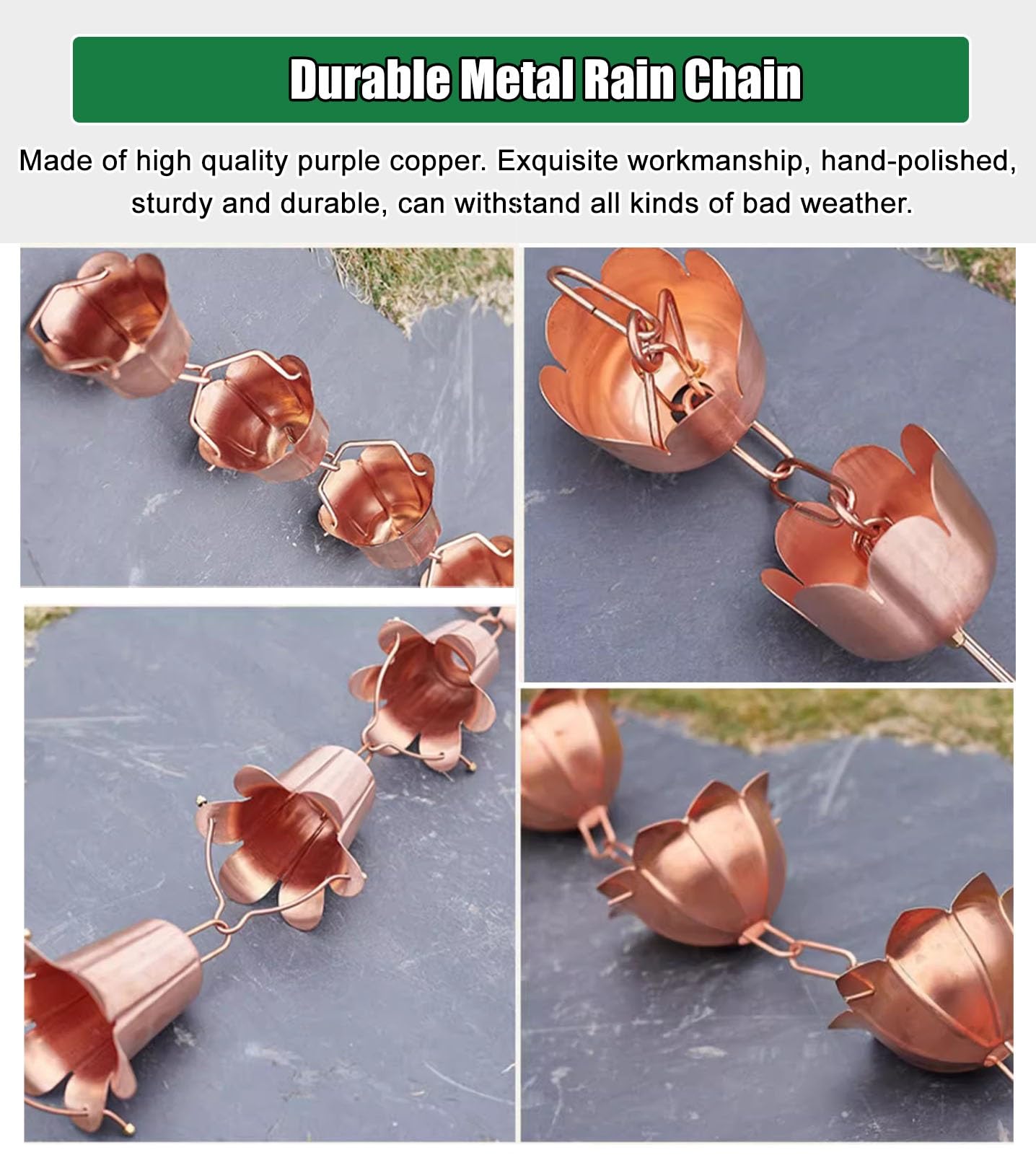 Chaîne de Pluie en cuivre Violet, résistante à la Rouille, pour descentes pluviales et gouttières, décoration de Jardin extérieur (Couleur : B, Taille : 2 m/6,5 pi)