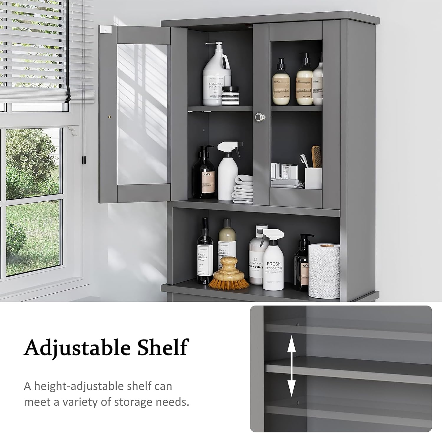 Adjustable shelf feature in Meilocar Over The Toilet Storage Cabinet