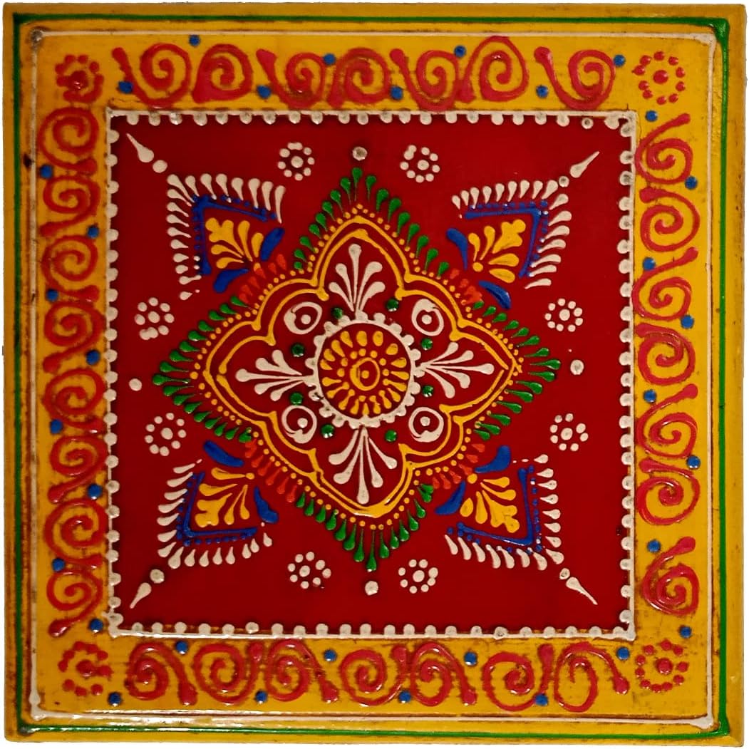 Purpledip Wooden Chowki: Hand-Painted Platform for God Idols in Home Temple (11811)