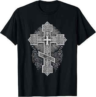 Russian Orthodox Christian Unisex-Adults T-Shirt Black Small Modern Cross Christian Classic T-Shirt