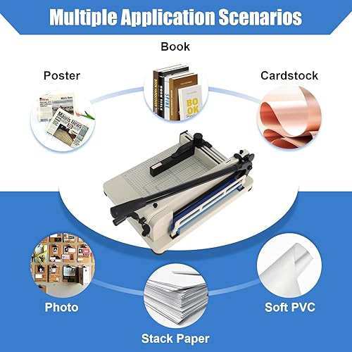 Miniatura 2 de Cortador de papel resistente, cortador de papel guillotina de 12 pulgadas, hoja de acero de grado industrial con bloqueo de seguridad, guillotinas