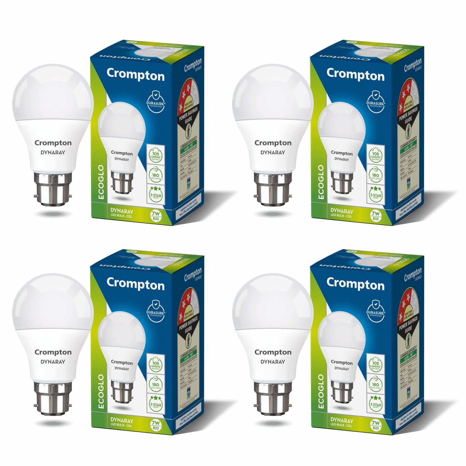 Crompton Dyna Ray 7W Round B22 LED Cool Day Light Pack of 4-image-30