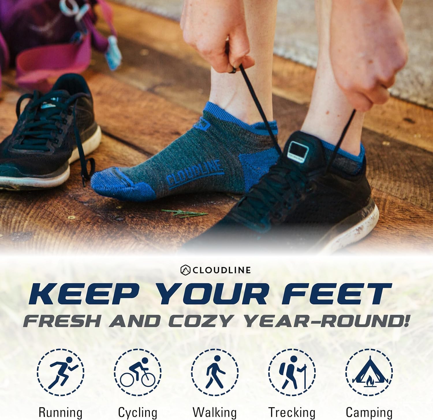 CloudLine - Calcetines de running ultraligeros para hombre y mujer (3 pares) para correr de lana merina, delgados, antiampollas, evacuación de la humedad, fabricados en EE. UU