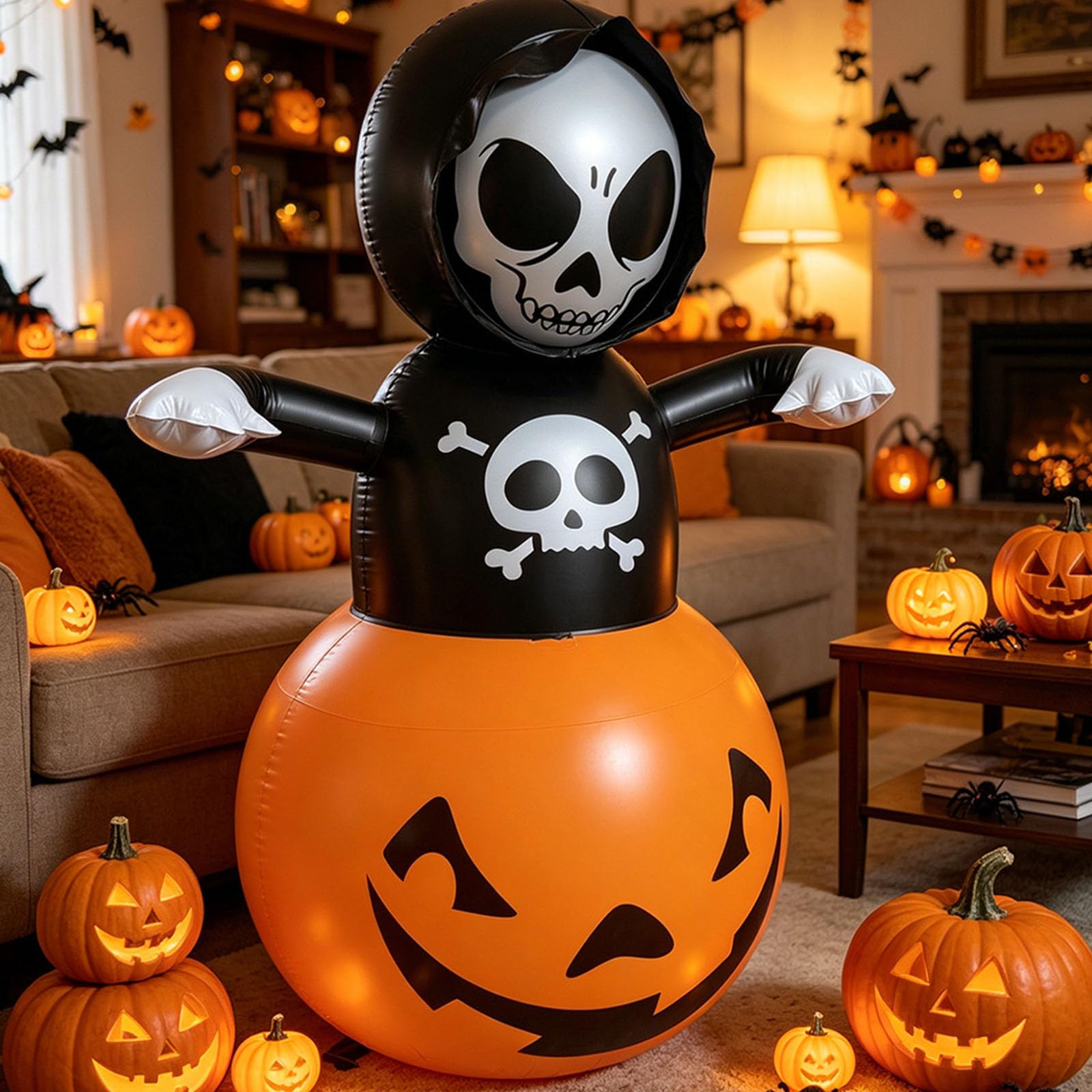 Nadmuchiwana dekoracja halloweenowa czaszka dynia oświetlone podwórko z PVC