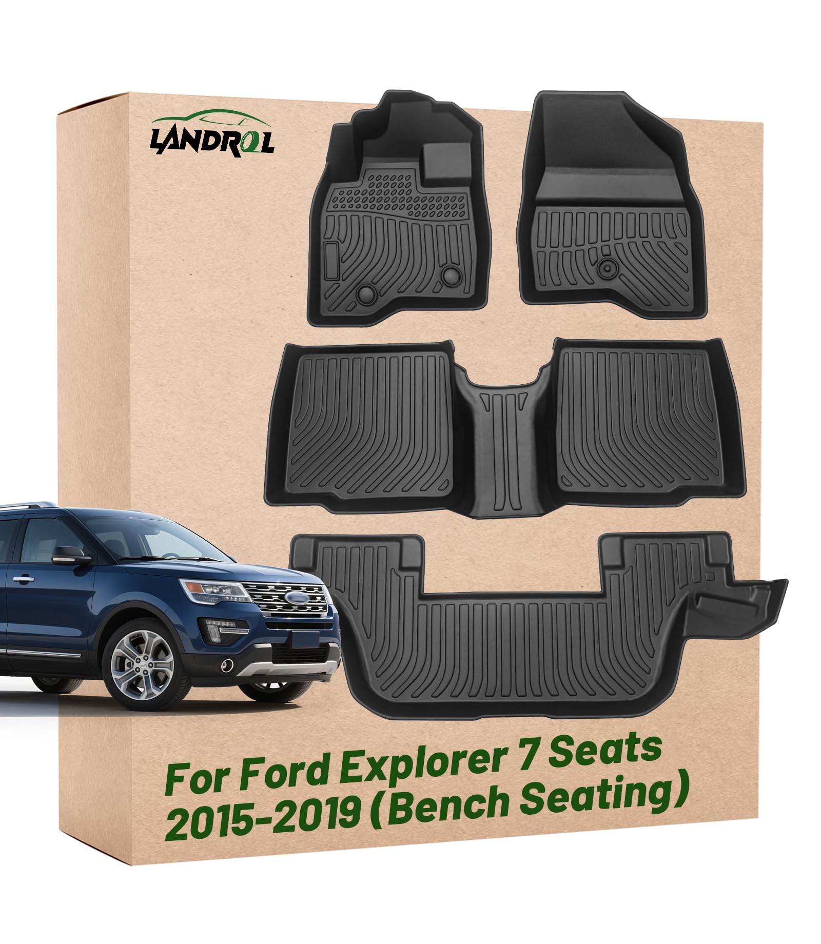 Landrol Heavy Duty Floor Mats Replacement for Ford Explorer 7 Seat 2015 2019 Protection Liners Custom Fit Waterproof