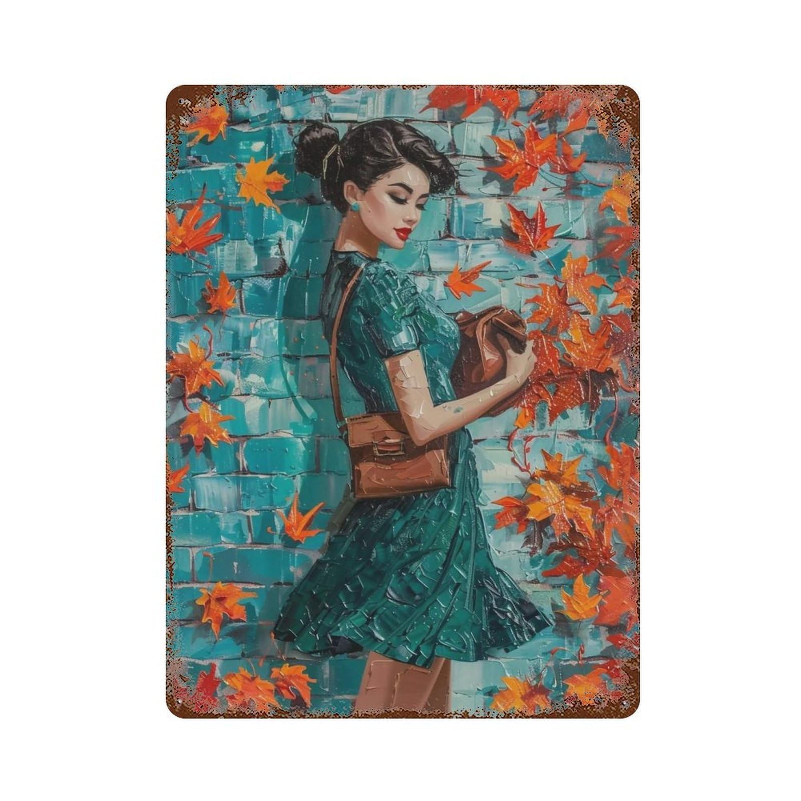 HDURYEYRYY Maple Breath In Teal Dress 01 Wall Retro Iron Vintage Art Metal Tin Sign Poster Modern Home Cofffee Club Art Bar Shop Decor 40x30cm