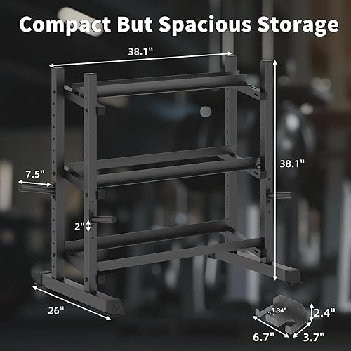 Miniatura 6 de Soporte para mancuernas de 3 niveles, soporte de peso ajustable de 1100 libras para gimnasio en casa, soporte de peso resistente para mancuernas,