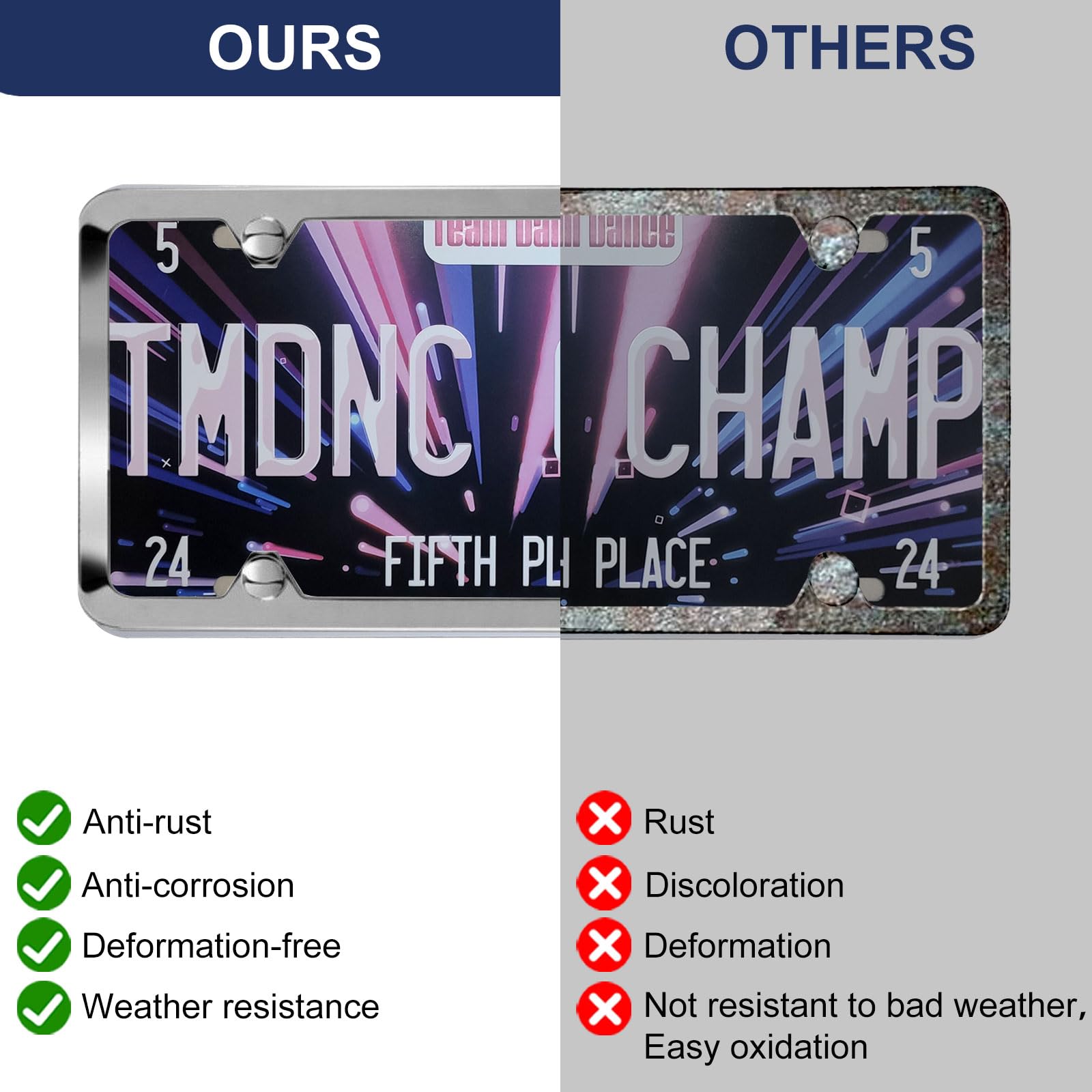 Stainless Steel License Plate Frames Silver Fit Standard US License Plate 4 Holes Rustproof License Plate Holders with Chrome Screw Caps, 2pcsQQ