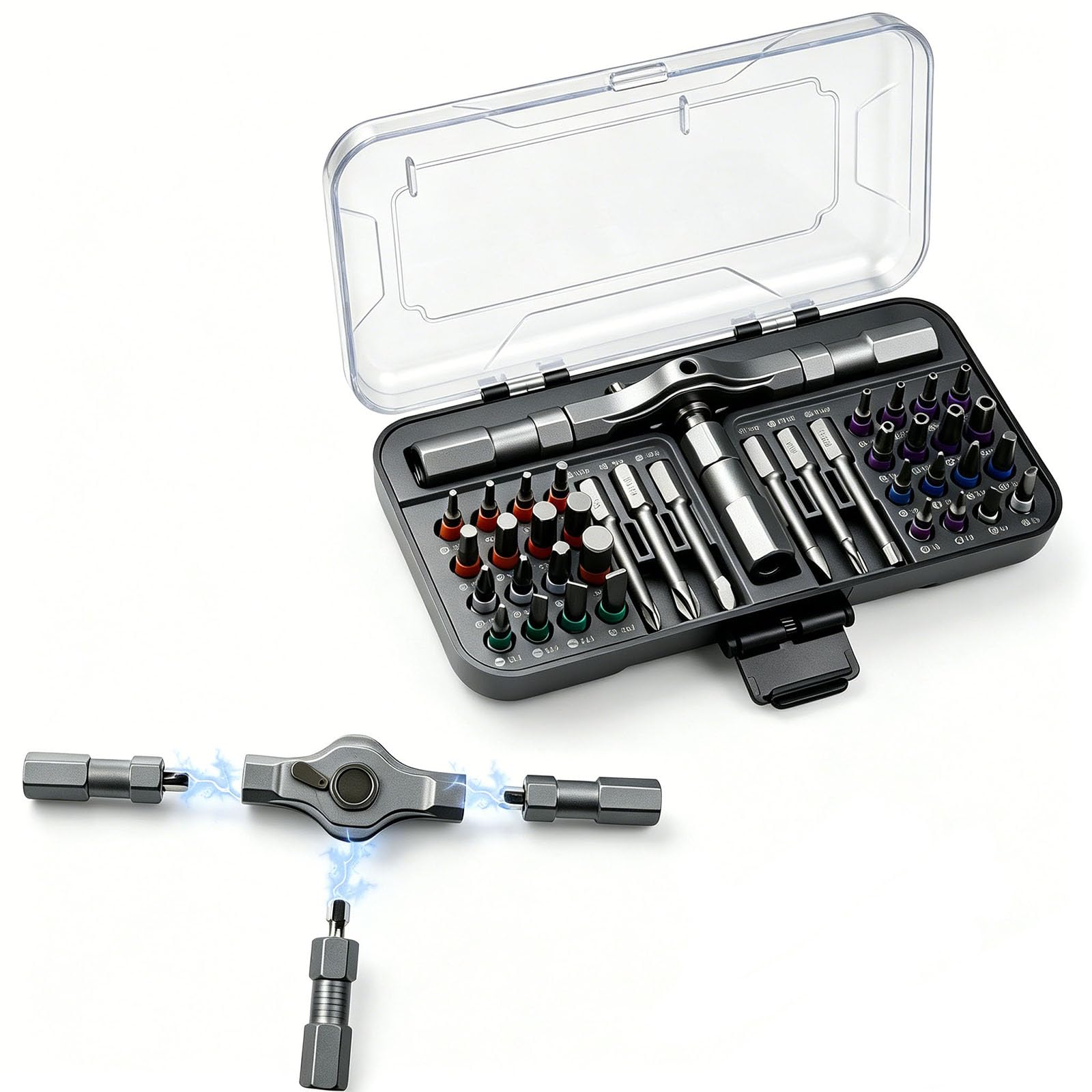 Set di cacciaviti, cacciavite magnetico 39 in 1, set di cacciaviti multifunzione a cricchetto con scatola trasparente, set di strumenti di riparazione portatili, per elettronica, bici, mobili, fai da