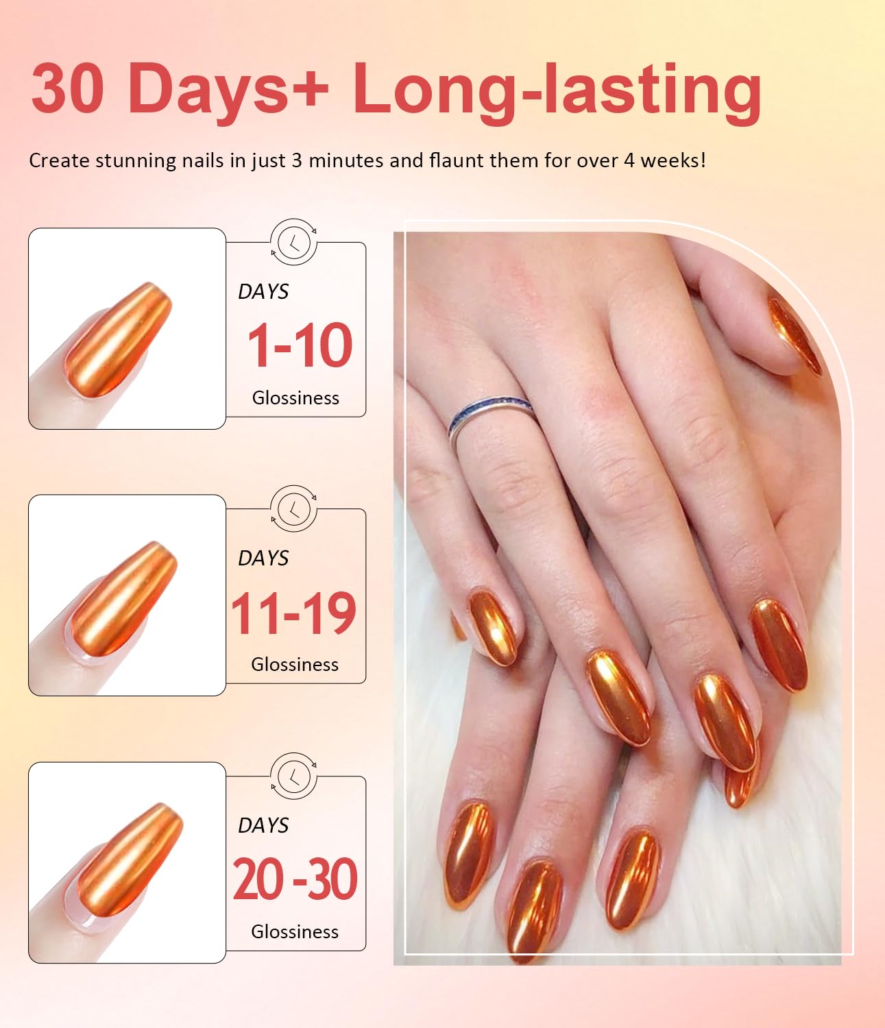 BISHENGYF Chrome Nail Powder - Magic Mirror Orange & White Pearl Chrome Nail Powder - Metallic, Shimmery Finish - Nail Art Decoration - Image 3