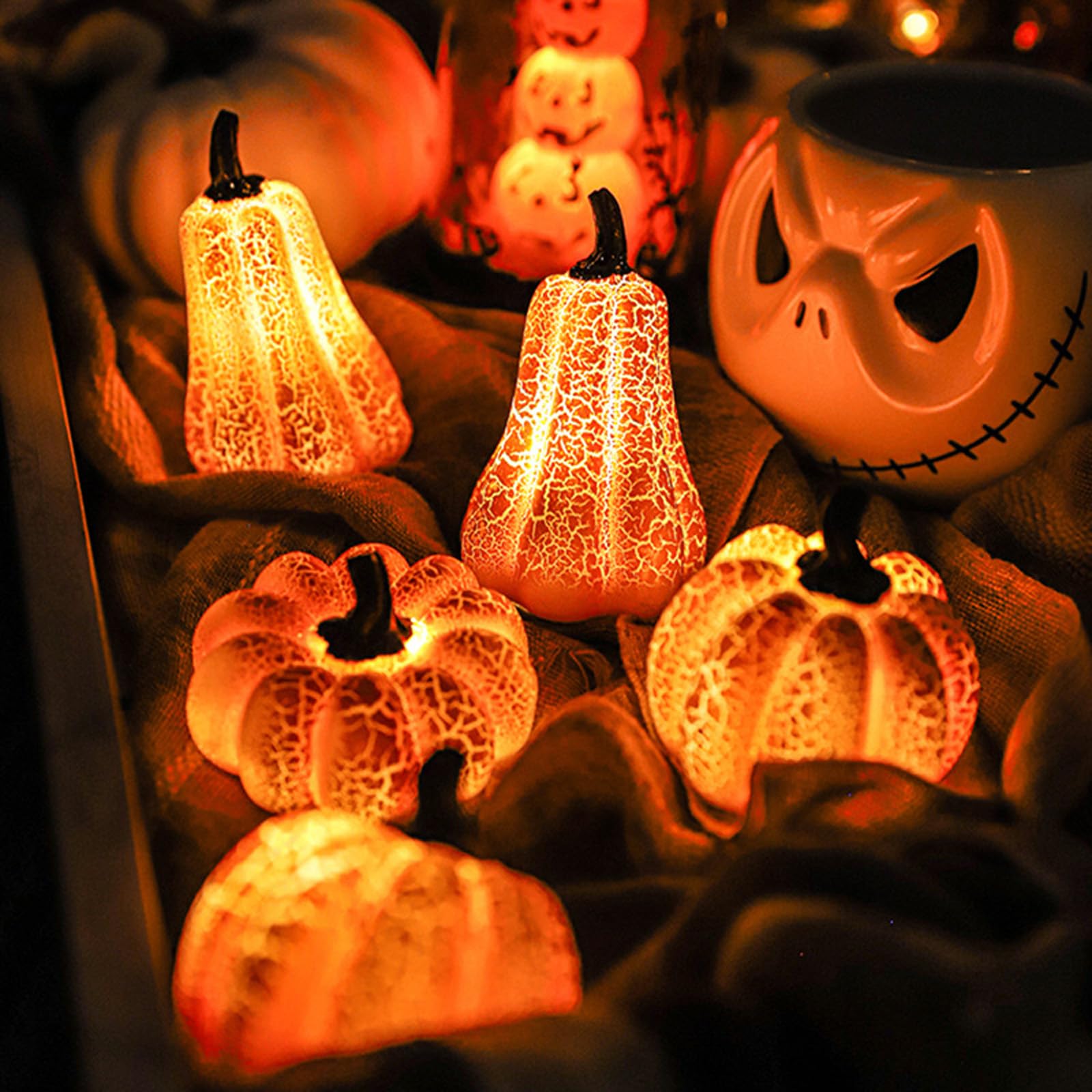 3x LED Kürbis Deko - Beleuchtete Herbstdeko Für Halloween & Tischdeko