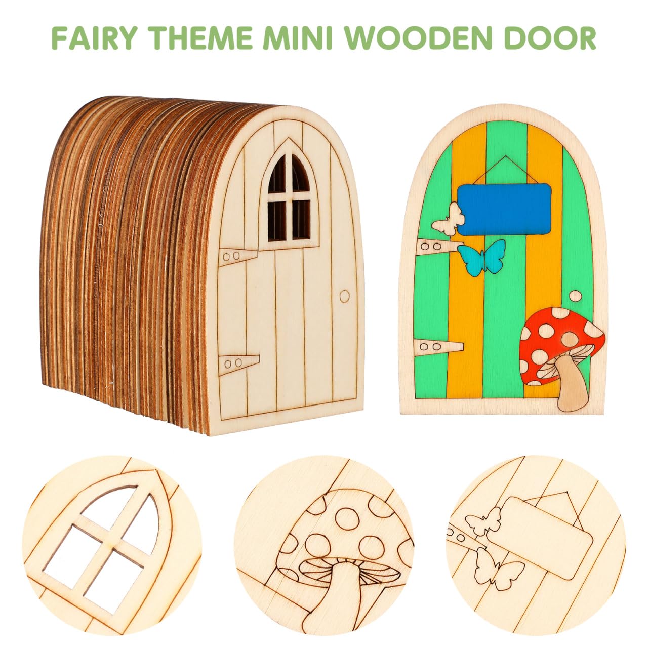 PartyKindom 36Pcs Mini Wooden Fairy Doors Unpainted Craft Ornaments with Rounded Corners for Garden Decorations Fairy Garden Accessories DIY Home and Office Decor - Image 4