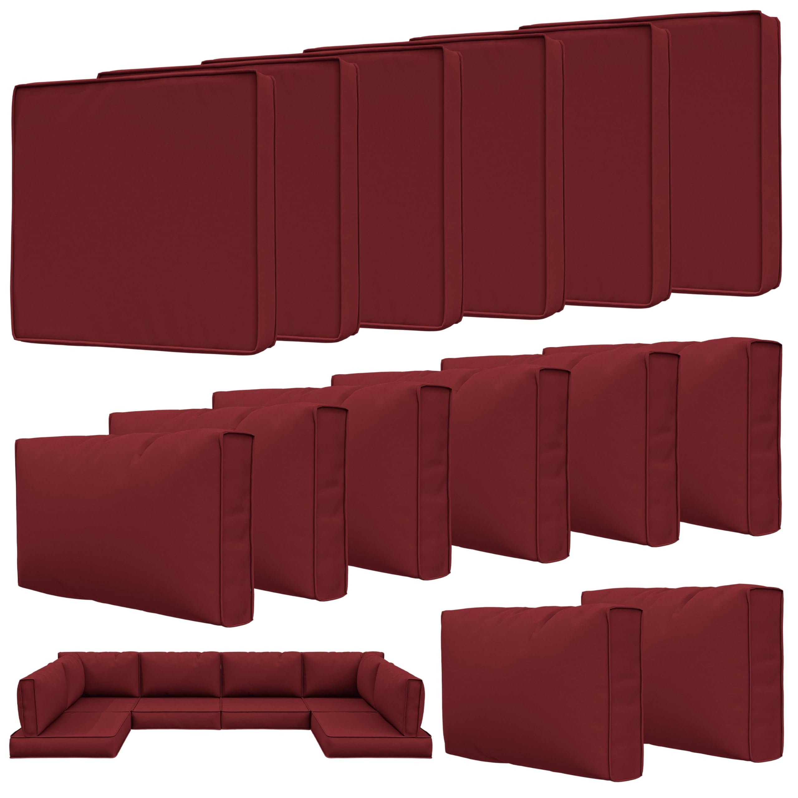 Photo 1 of **FACTORY SEALED** Tounosnt 14 Pcs Outdoor Patio Cushion Covers, Replaceable Waterproof Furniture Covers, Outdoor Non-Slip Covers with Zippers, Couch 3 Sizes for Backyard Garden, Covers Only, Burgundy