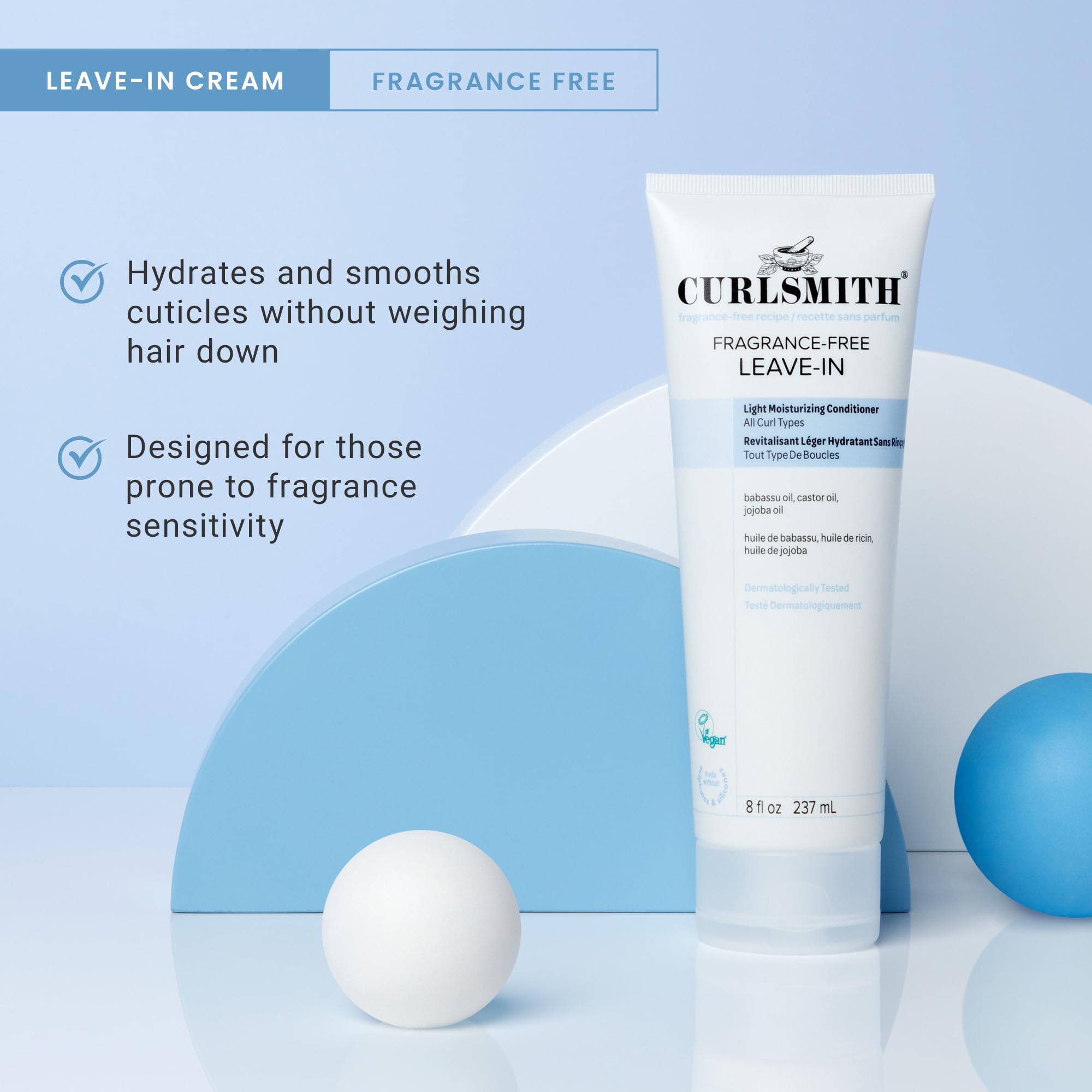 CURLSMITH Fragrance-Free Leave In Conditioner, Hydrating Deep Conditioner with Lightweight Texture for Soft, Defined Curls (8 oz)