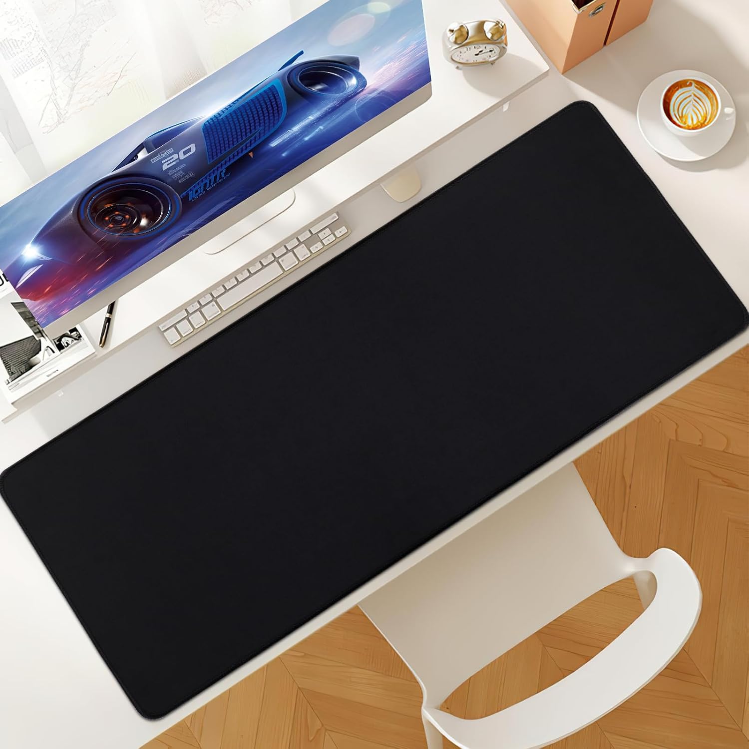 Bloss Desk Mat, Non-Slip Desk Pad Mat Protector, Large Desk Pad for Keyboard and Mouse, Black Desk Mousepad with Stitched Edges, Keyboard Pad for Game, Office(31.5×11.8 Inches) image 3