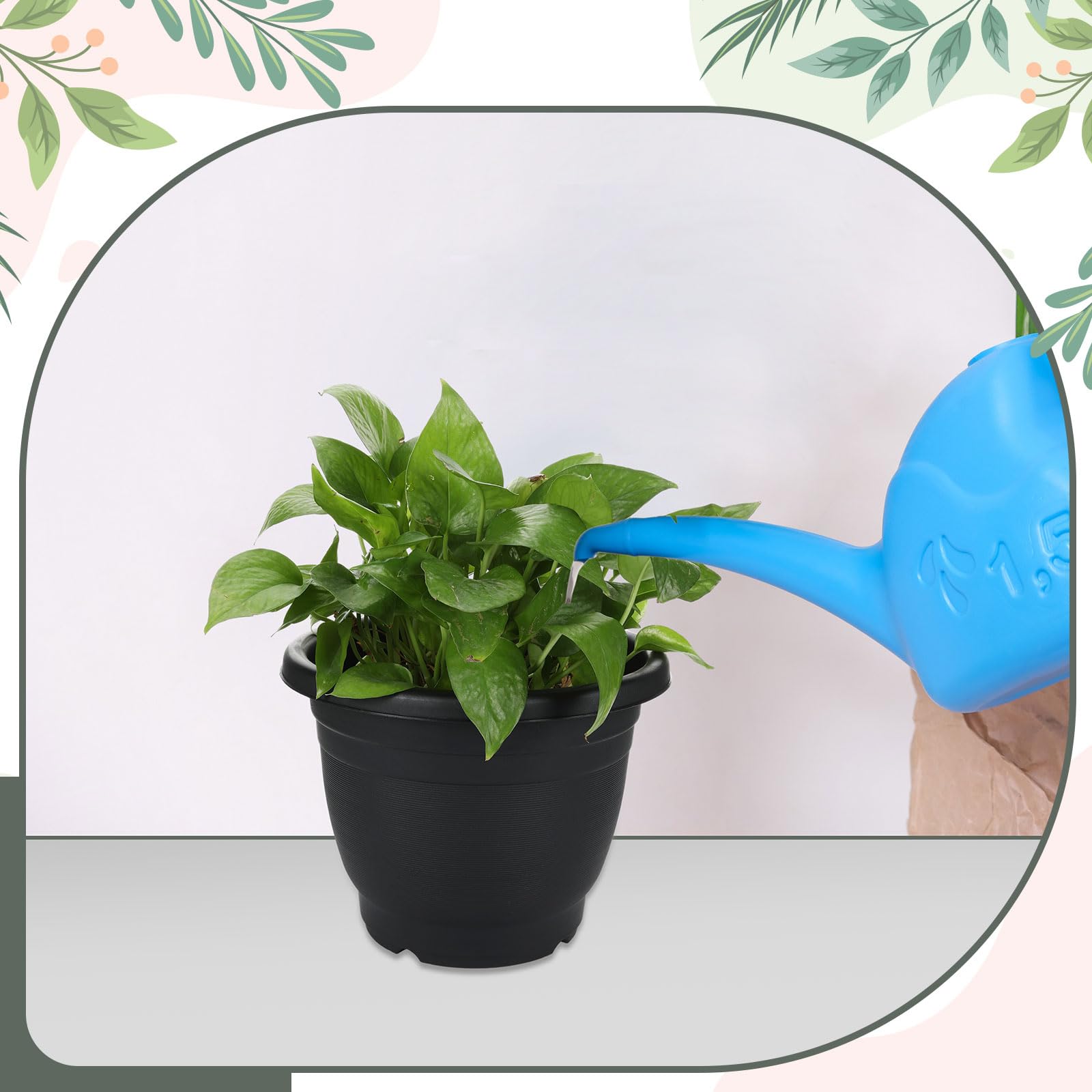 Tioncy Czarna karaibska donica na rośliny 25 cm, plastikowa doniczka z otworami drenażowymi, lekkie doniczki do użytku wewnątrz i na zewnątrz, kwiaty, zioła