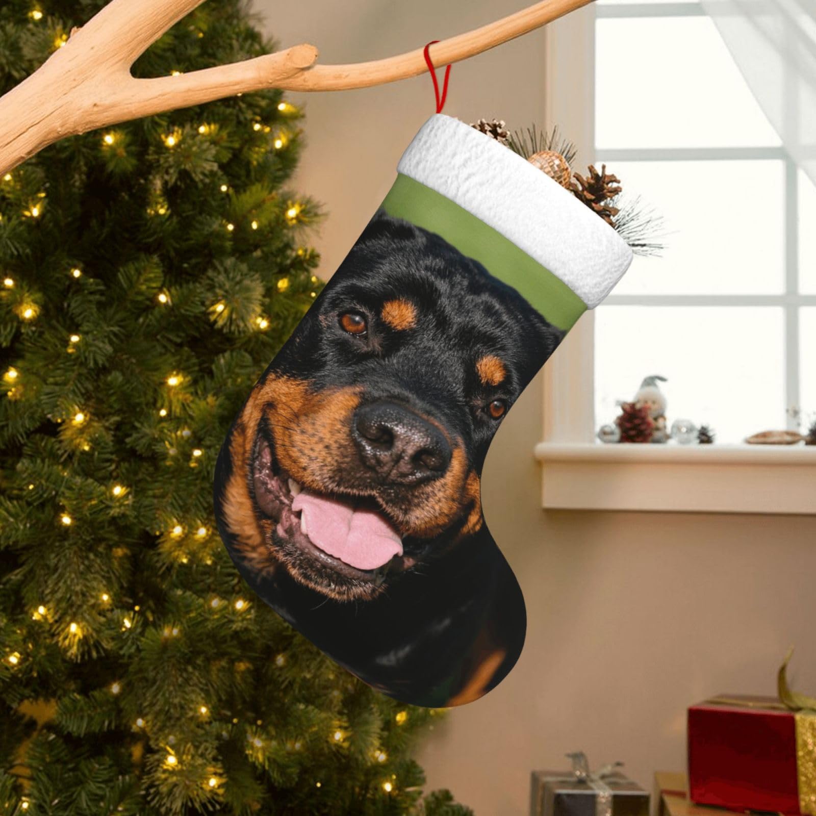 Velvet Christmas Stockings 17.7 Inch, Rottweiler Xmas Stocking with Soft Cuff,Classic Personalized Christmas Tree Decoration for Family Holiday New Year Party Supplies