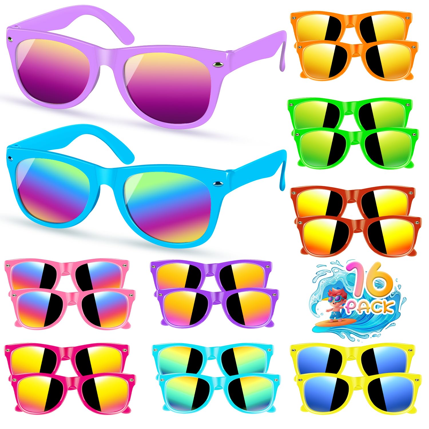 16 Pack Kids Sunglasses Bulk, Kid Sunglasses Party Favors for Age 3-8, UV400 Protection Neon Kids Sunglasses Bulk for Boys Girls