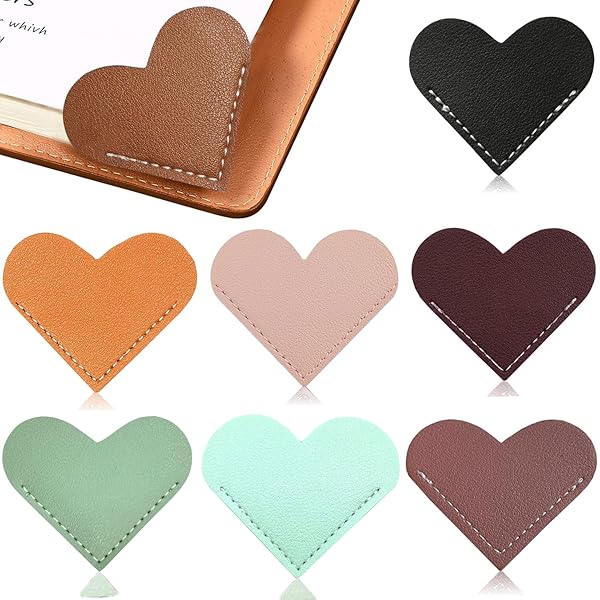 8Pack Leather Heart Bookmark, Book Marks for Reading Women Kids Teachers Students Book Lovers Mother Day Gifts, Cute Corner Bookmarks Book Markers Page Holder Accessories