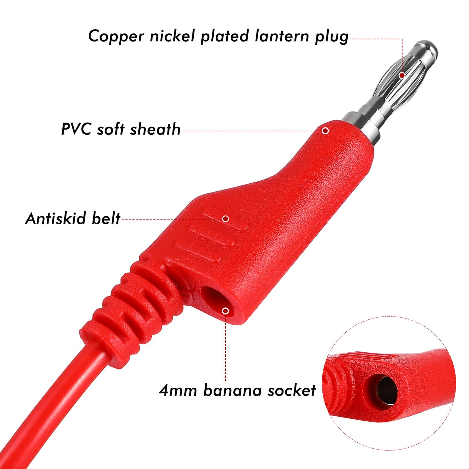 Veemoon Set di Cavi di per Multimetro con Morsetti a Coccodrillo Isolati Sonde Flessibili e Spina a Banana Kit di Cavi per Test Elettrici e Apparecchiature Elettromeccaniche Uso Sicuro