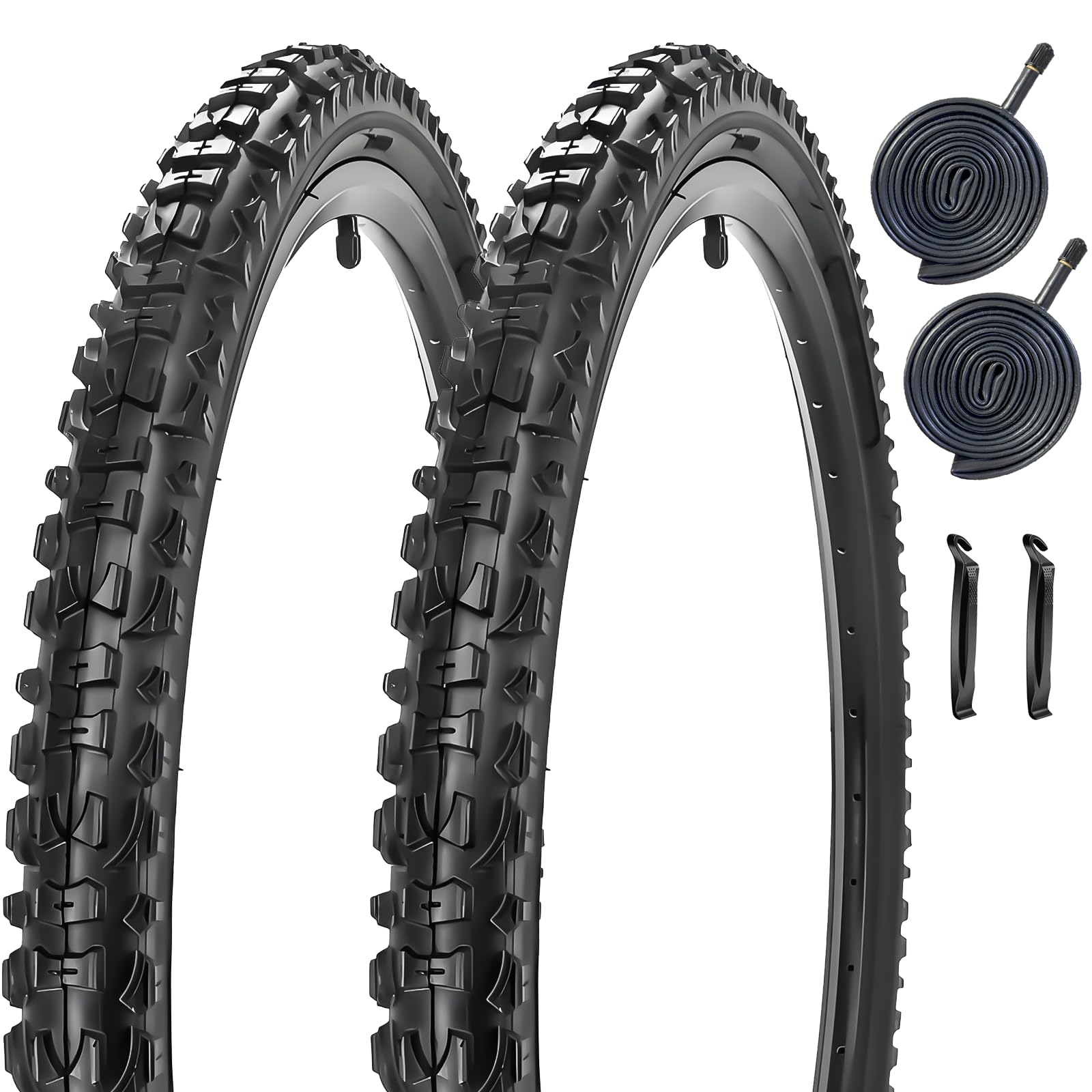 Paquete de 2 neumáticos de bicicleta de 26 x 1.95 pulgadas de 26 x 1.75/1.95/2.125 de repuesto o juego con tubos interiores AV válvula Schrader de 32 mm adecuados para neumáticos y tubos de repuesto