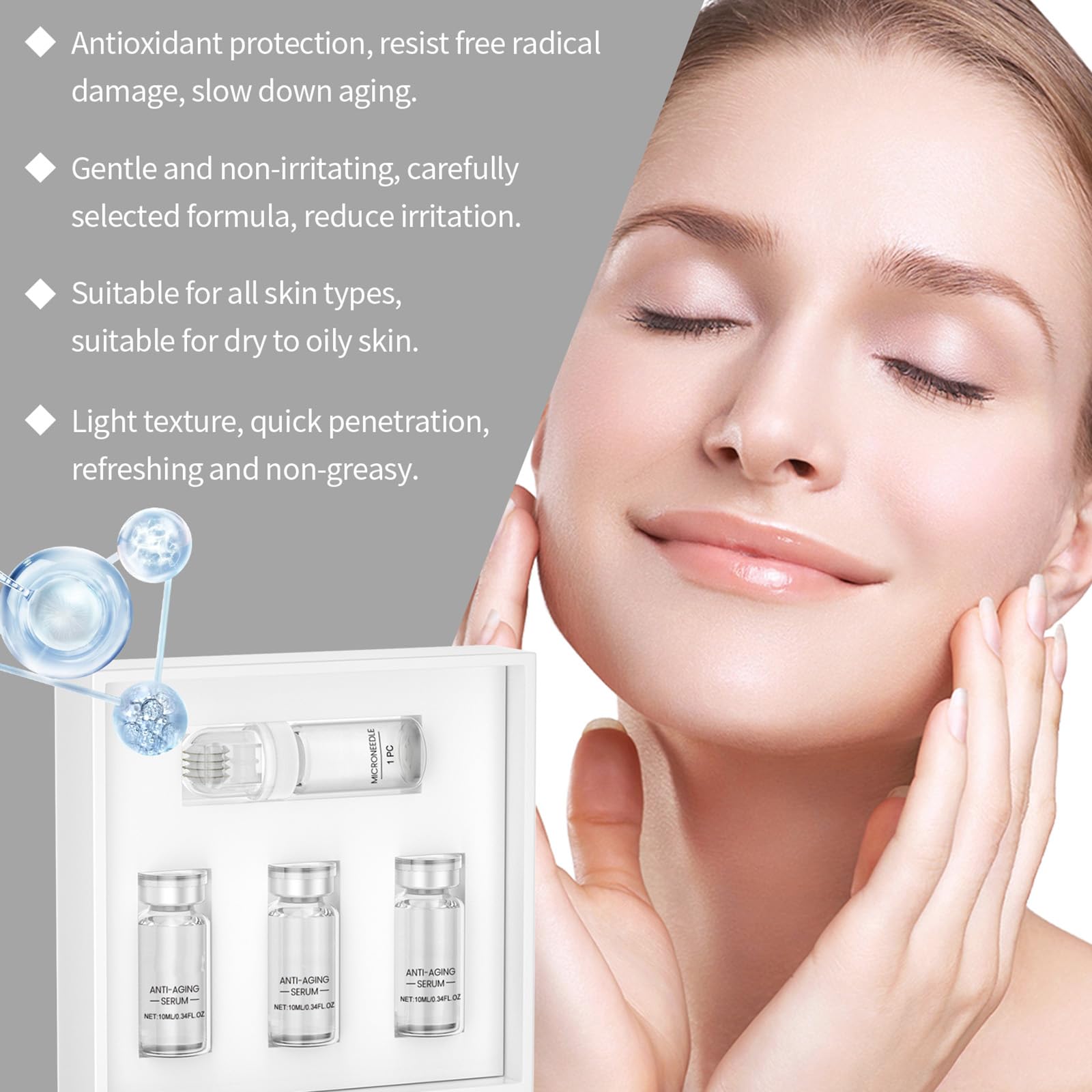 Set di microinfusioni anti-invecchiamento con acido ialuronico per pelle luminosa, kit per schiarire e anti-rughe, sistema microinfusione per labbra e viso