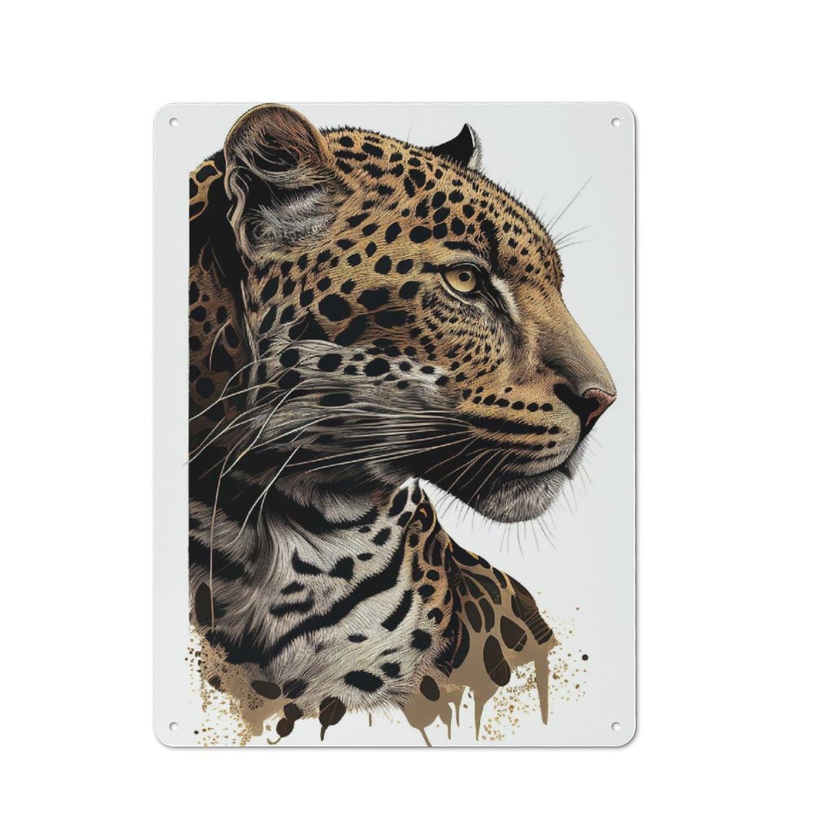 Junmoney Jaguar Face Painting Vintage Metal Plaque 40X30cm For Guest Room Or Hallway, A Decorative Christmas Gift For Guest Room Decorators