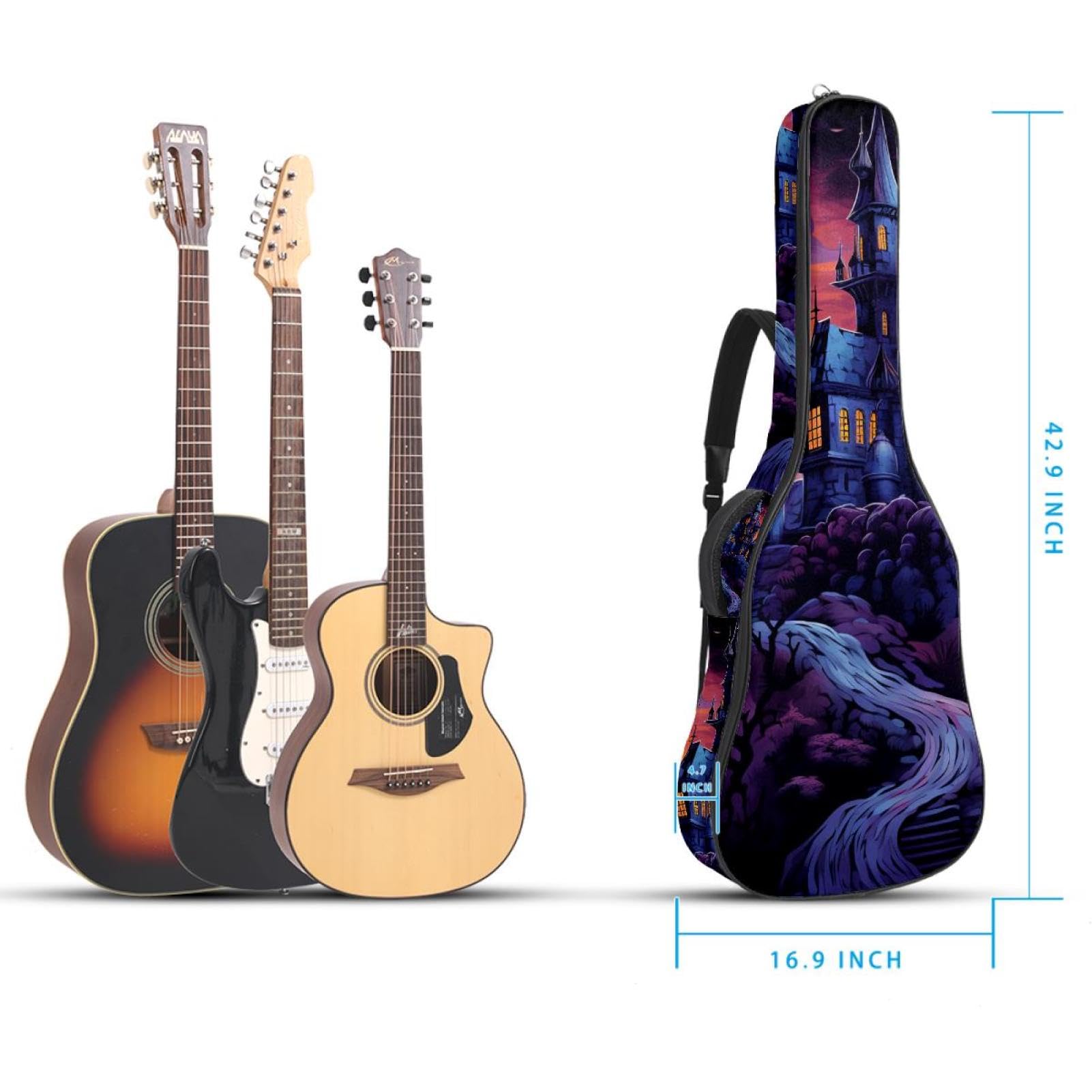 Tasche für Bassgitarre mit Halloween-Schlossdekor 25, Tasche für Akustikgitarre, 101,6 cm (40 Zoll) E-Gitarrenkoffer, wasserdichte Oxford-E-Gitarre, Gigbag für akustische Konzertgitarre, Ukulele,