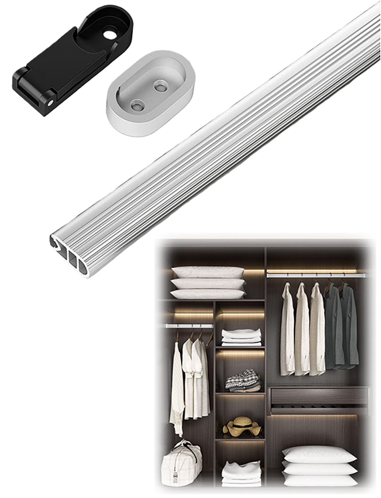 Oval Heavy Duty Wardrobe Rail, Aluminum Alloy Closet Rod, Wall Mounted Hanging Bar for Heavy Clothes, Home & Commercial Use(Silver,99cm)