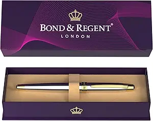 Bond & Regent Silver Chrome & 24 Karat Gold - Certified Luxury Grade Rollerball Pen | Nice Gift for Men & Women