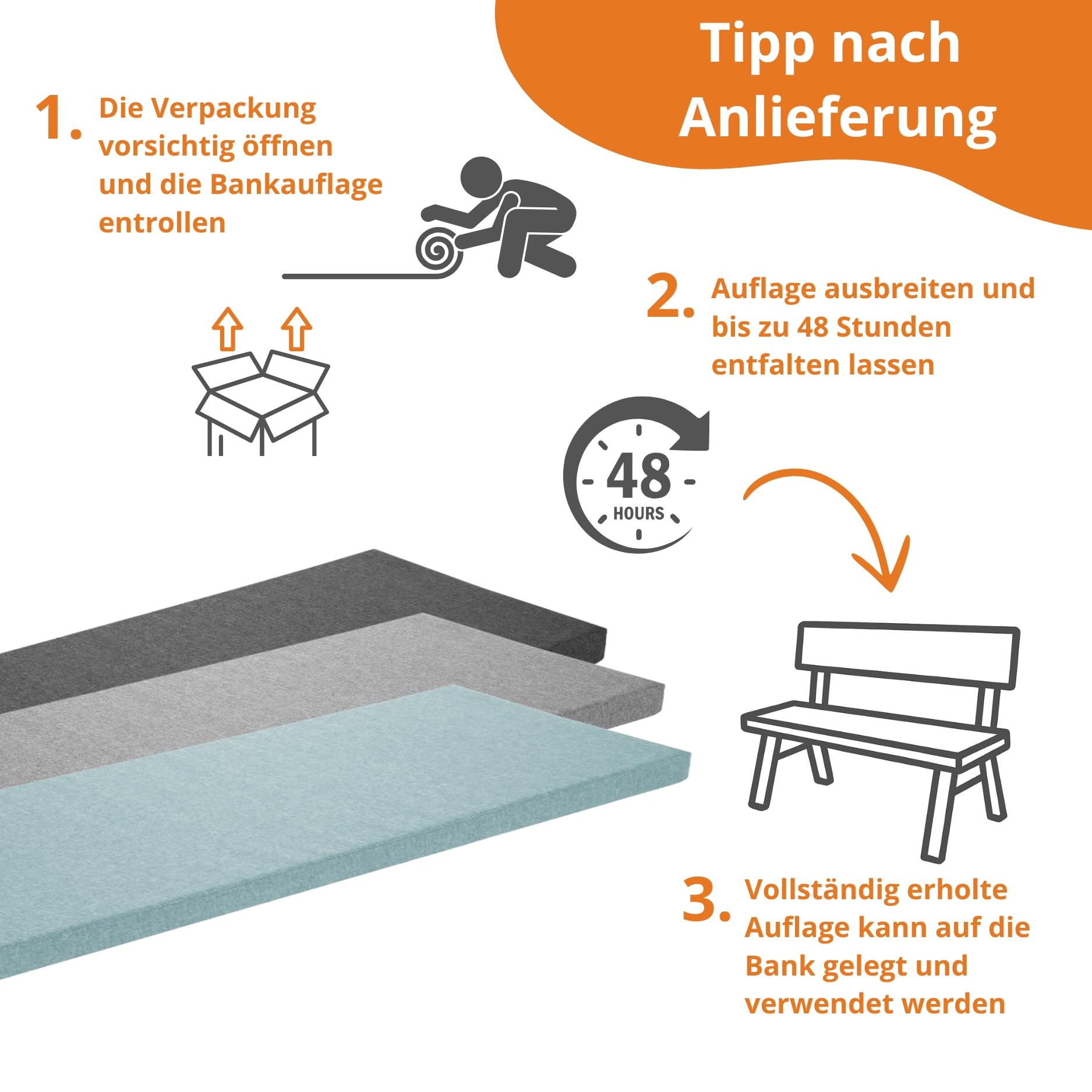 sleepling Bankauflage 120x40 cm dunkelgrau, Sitzkissen Outdoor & Indoor, Bankpolster, Bezug waschbar, Unterseite Antirutsch, Made in EU