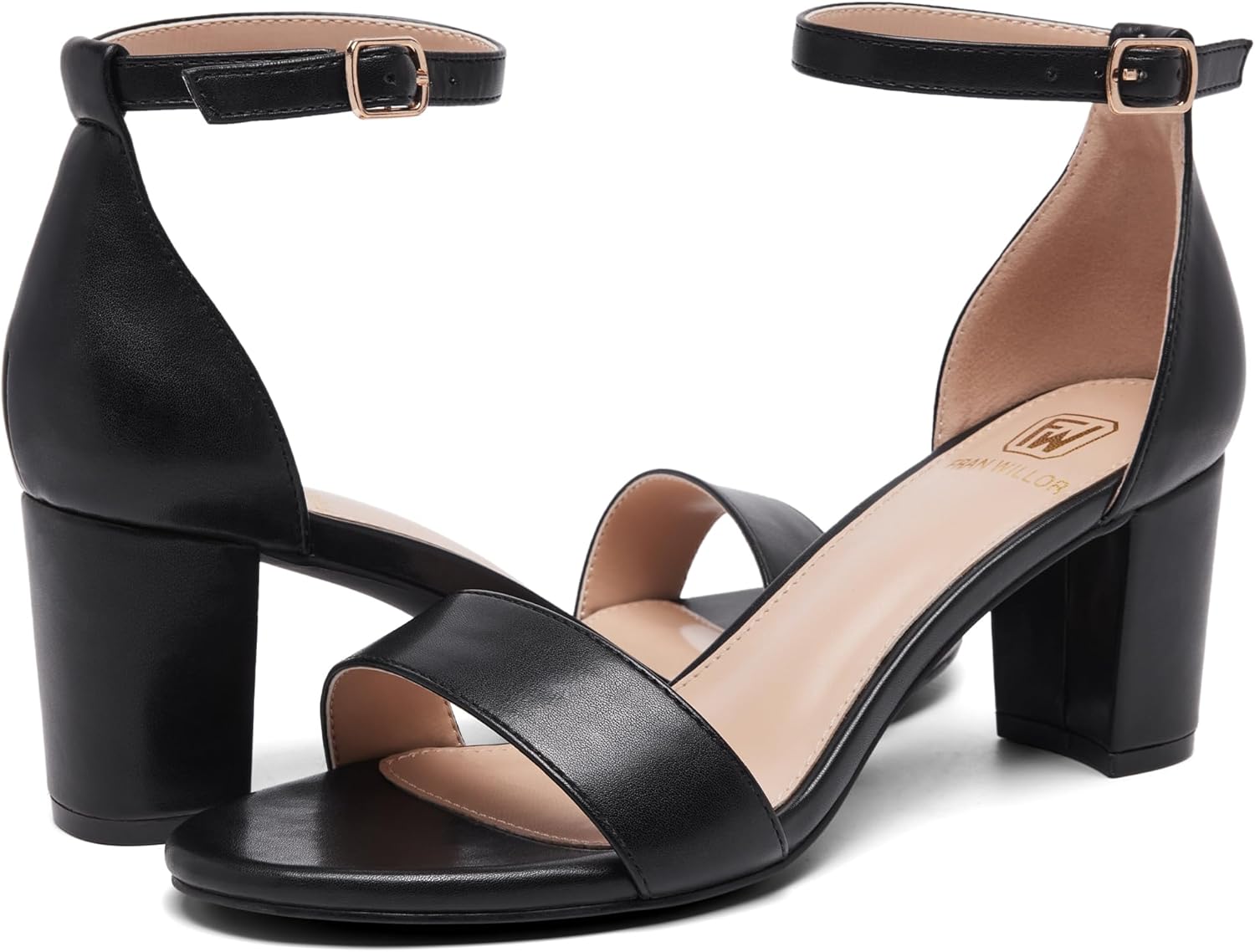 FW FRAN WILLOR Women Open Toe Low Chunky Short Heels Ankle Strap Block Heel Sandals Party Dress Wedding Pump Shoes