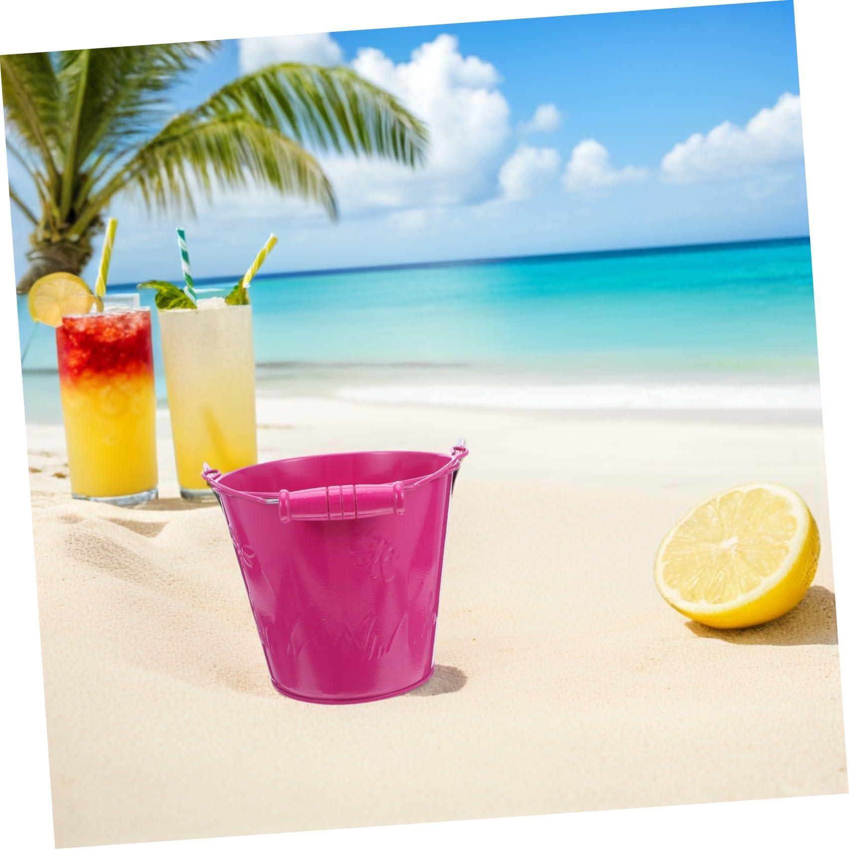 6 Pezzi Secchielli da Spiaggia in Ferro Manico in Legno Giocattoli per Piccoli per Giochi All’Aperto Set per Sabbia e Acqua Dimensioni 125X11X9 CM Colori Colore Casuale