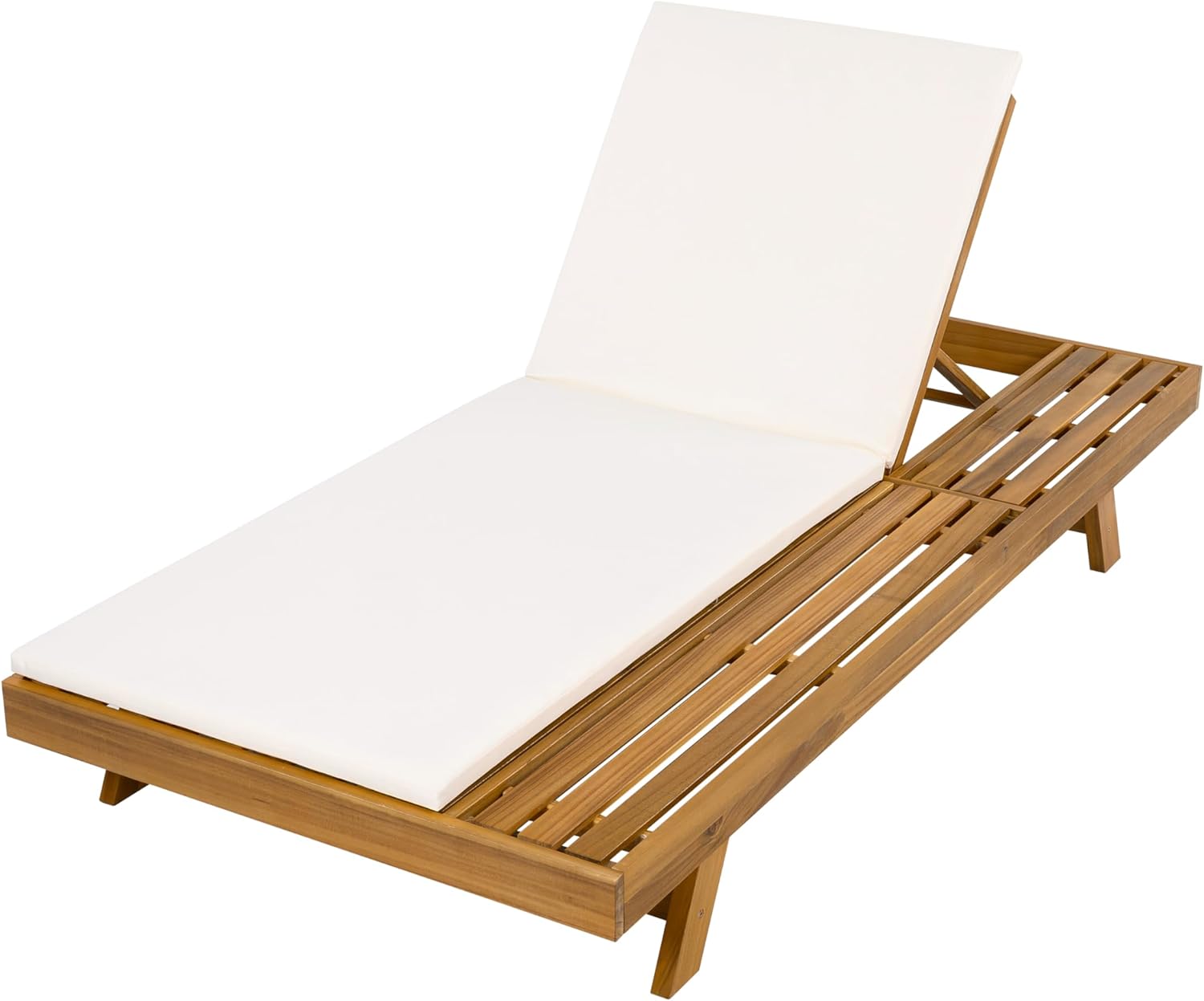 Merax Acacia Wood Chaise Lounge Chair Outdoor Set of 4, Patio Recliner with 4 Position Adjustable Backrest and 1.57" Thick Double-fold Cushion