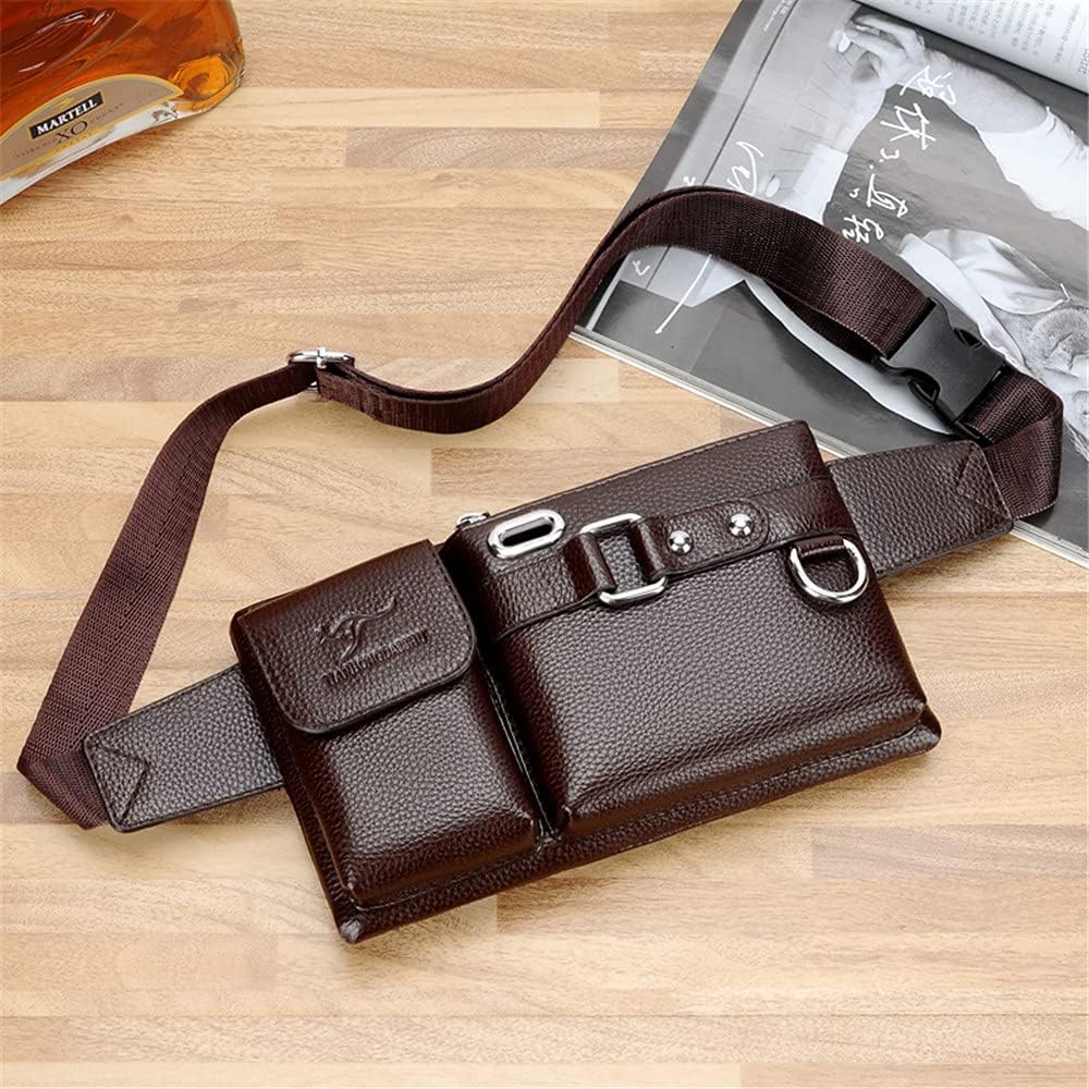 Leather Large Fanny Pack Waterproof Hip Belt Bag Waist Bag Crossbody Sling Backpack (306-2 big brown)