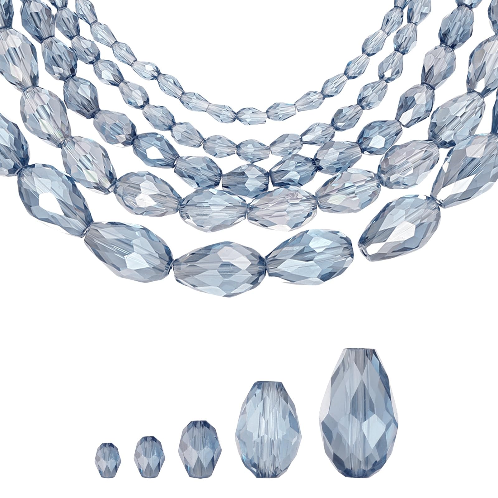 sourcing map 328 PCS Teardrop Crystal Glass Beads, 3x5mm Faceted Shape Crystal AB for Necklace Bracelet Earrings DIY Jewelry Crafts Making Supplies, Light Gray โ image 1