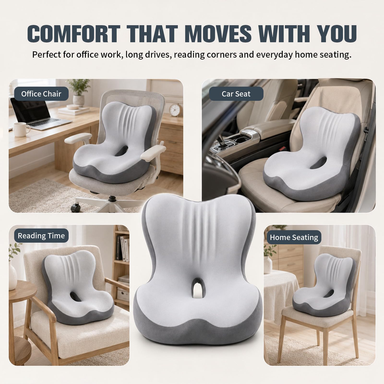 Cojín de asiento ortopédico con respaldo ergonómico para silla de oficina, coche y sala de juegos