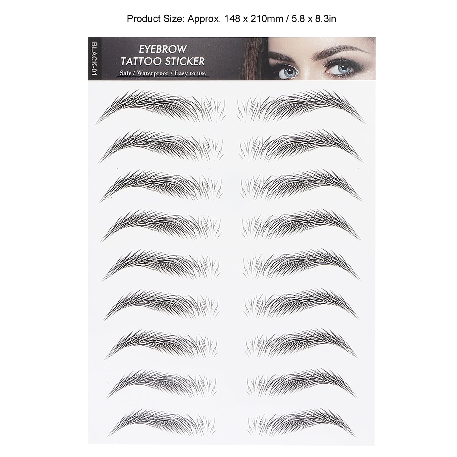 Eyebrow Sticker, Hair-Like Authentic Eyebrows, Long Lasting False Eyebrows Makeup Sticker for Women Girls(BLACK-01)
