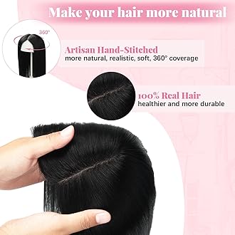 Hair Toppers for Women Real Human Hair, Hair Pieces for Women with Thinning 6x7inch Large Base 360° Cover 12inch Add Volume 55g(#1Toppers-12inch)