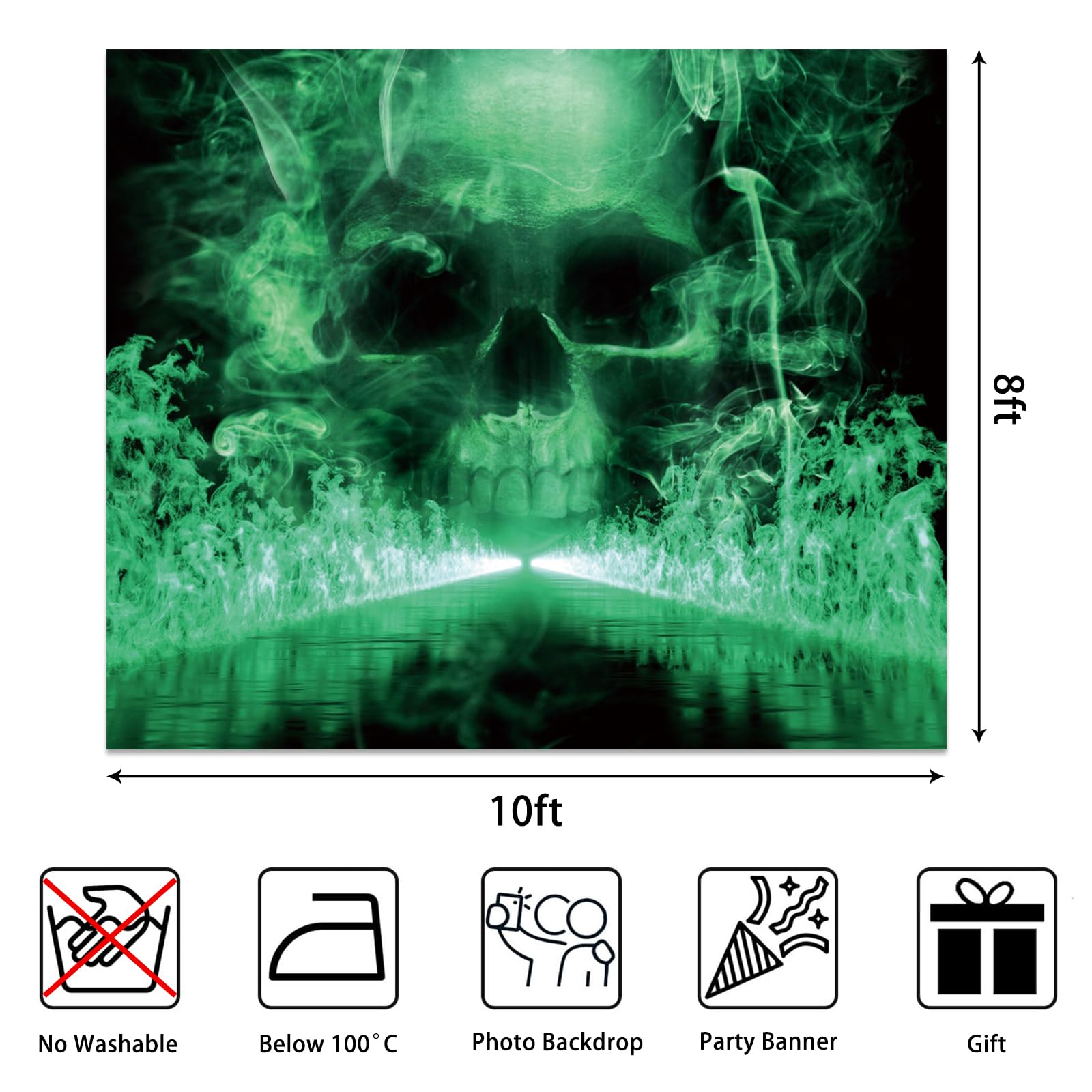 Halloween tło fotografia 3,7 x 2,4 m horror czaszka tematyczne dekoracje imprezowe fajna czaszka fantazja szkielet zielone czarne tło Halloween baner materiały do budki fotograficznej dla dzieci