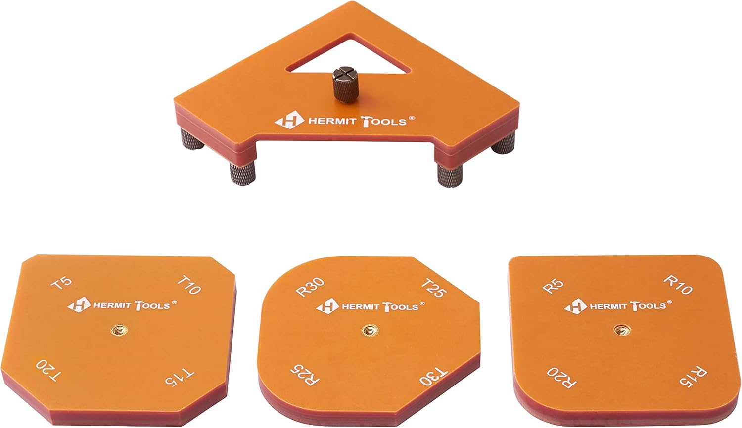 HERMIT TOOLS 12 in 1 Corner Jig Template for Router/Trimmer R5 R10 R15 R20 R25 R30, T5 T10 T15 T20 T25 T30 Half Round Corner Radius Quick-jig - - 
