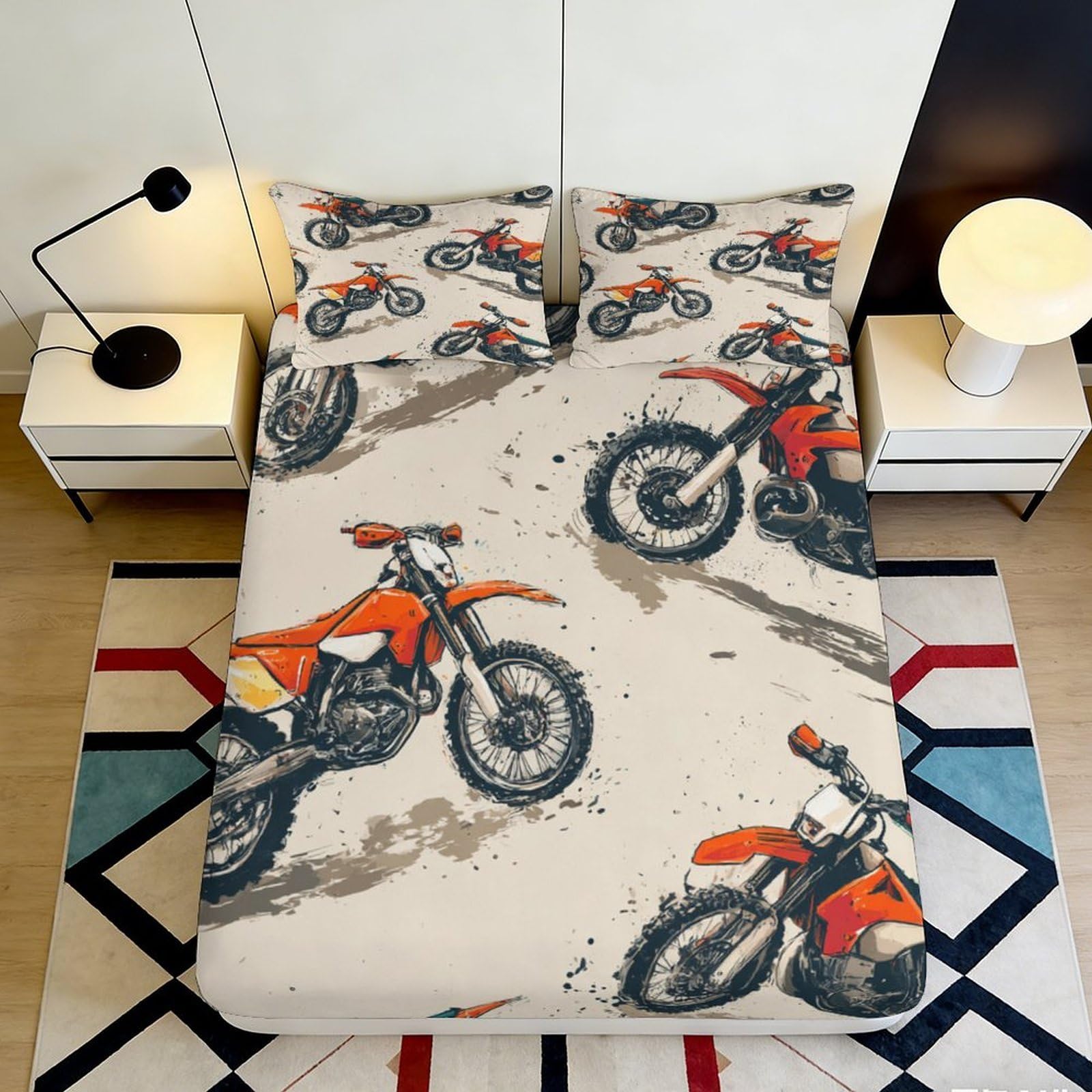 Jqzkxnhpbr Style-1 3D Printed Motorcycle Adventure Fitted Sheet Microfiber Soft Breathable Dirt Bike Bed Cover For Bedroom Dorm Decor 90X200x25cm